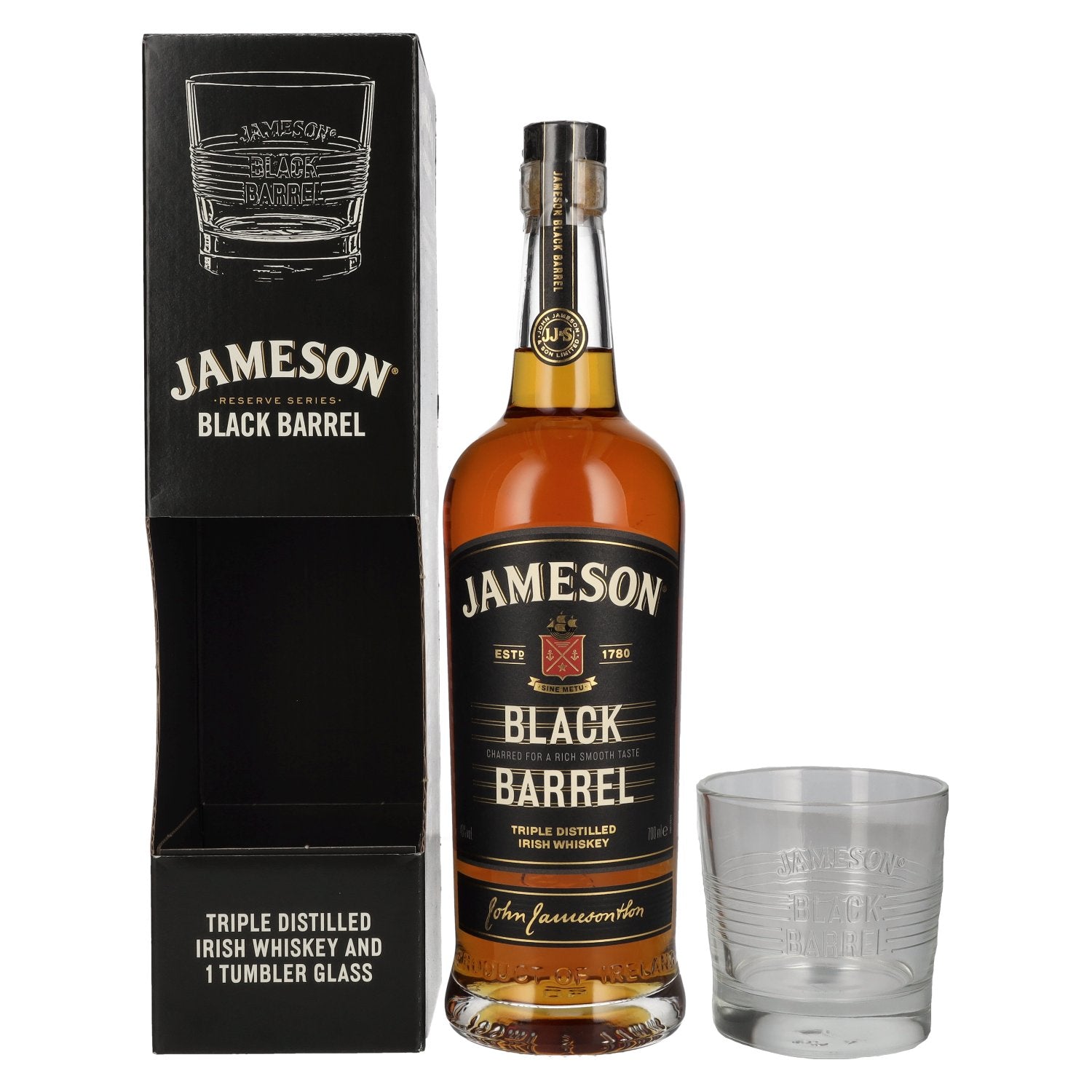 Jameson BLACK BARREL Triple Distilled Irish Whiskey 40% Vol. 0,7l in Giftbox with Tumbler