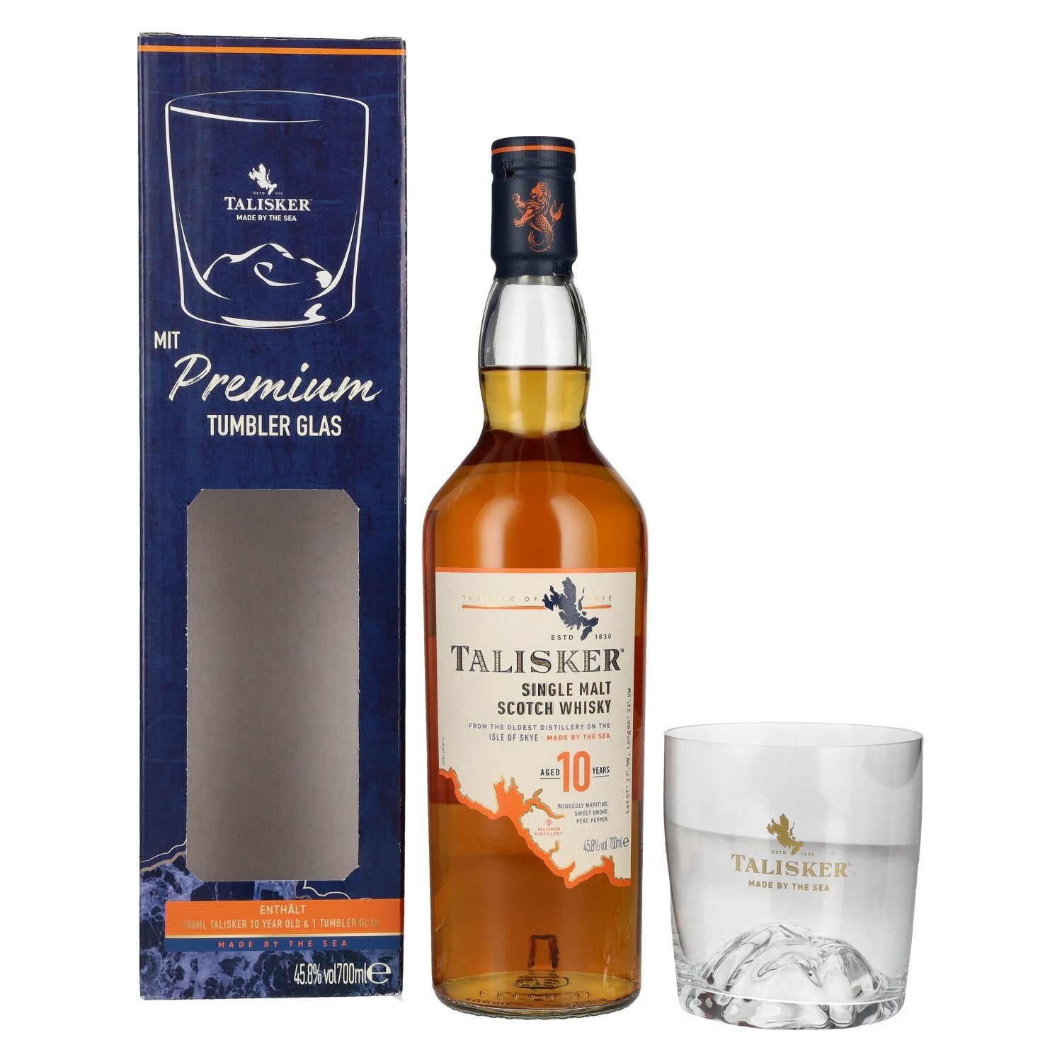 Talisker 10 Years Old Single Malt Scotch Whisky 45,8% Vol. 0,7l in Giftbox with Tumbler glass