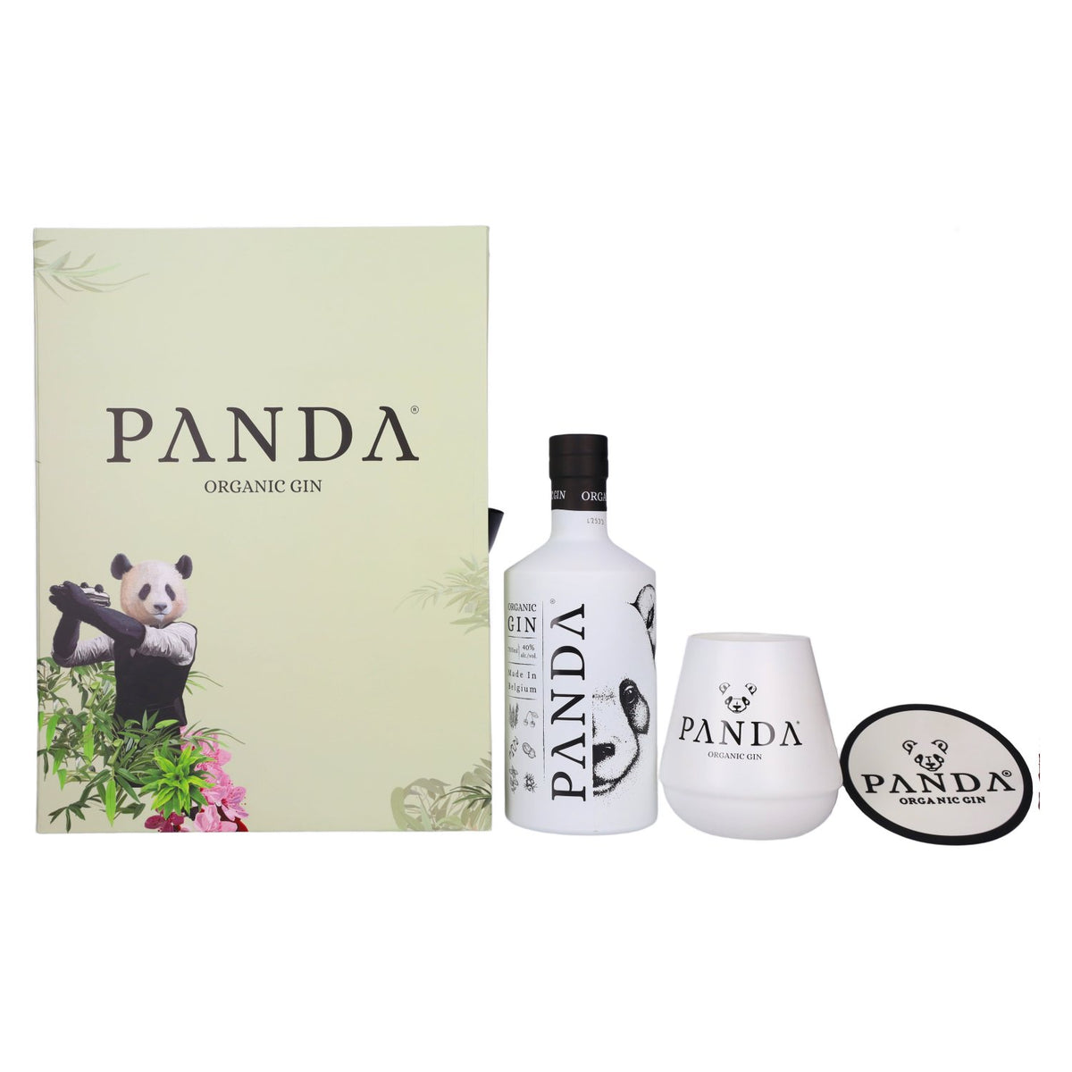 PANDA Organic Gin 40% Vol. 0,7l in Giftbox with 2 glasses and Untersetzern
