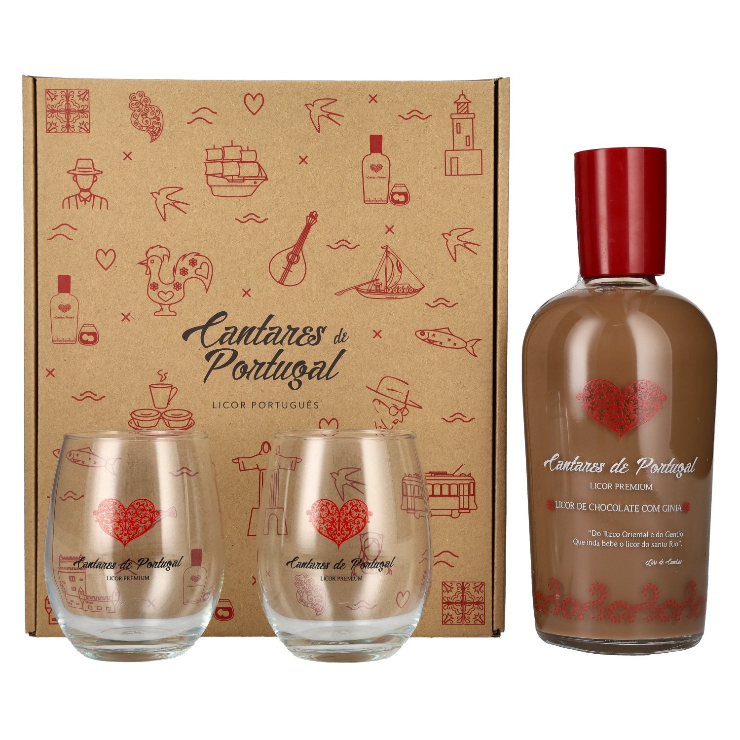 Cantares de Portugal Licor de Chocolate com Ginia 15% Vol. 0,7l in Giftbox with 2 glasses