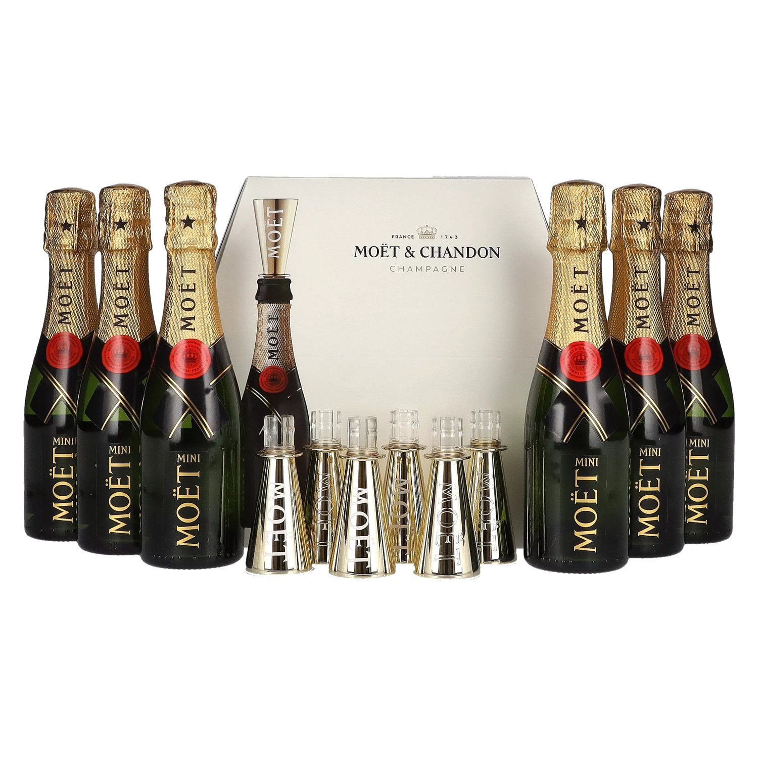 Moet & Chandon Champagne AT HOME PACK 12% Vol. 6x0,2l in Giftbox with Bottle Sippers