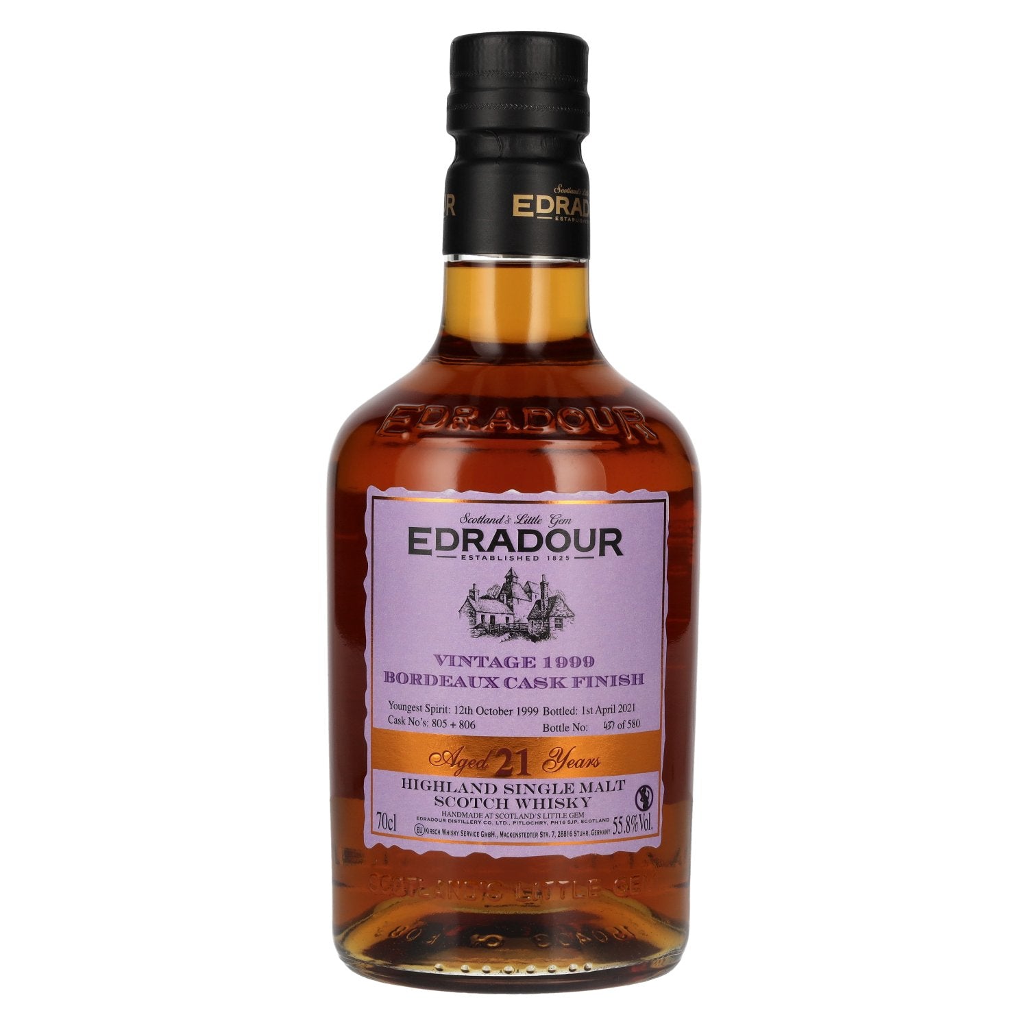 Edradour 21 Years Old Highland Single Malt BORDEAUX CASK FINISH Vintage 55,8% Vol. 0,7l