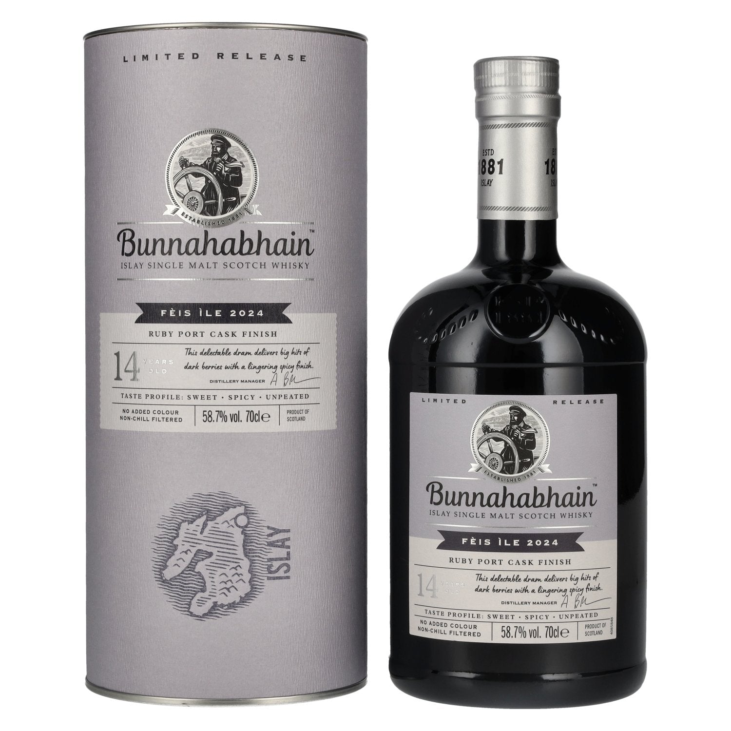 Bunnahabhain 14 Years Old RUBY PORT CASK Matured Limited Release Feis Ile 2024 58,7% Vol. 0,7l in Giftbox