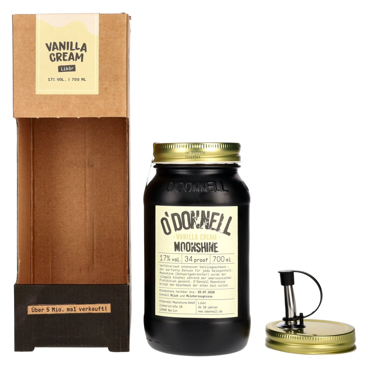 O'Donnell Moonshine VANILLA CREAM Likoer 17% Vol. 0,7l in Giftbox with pourer