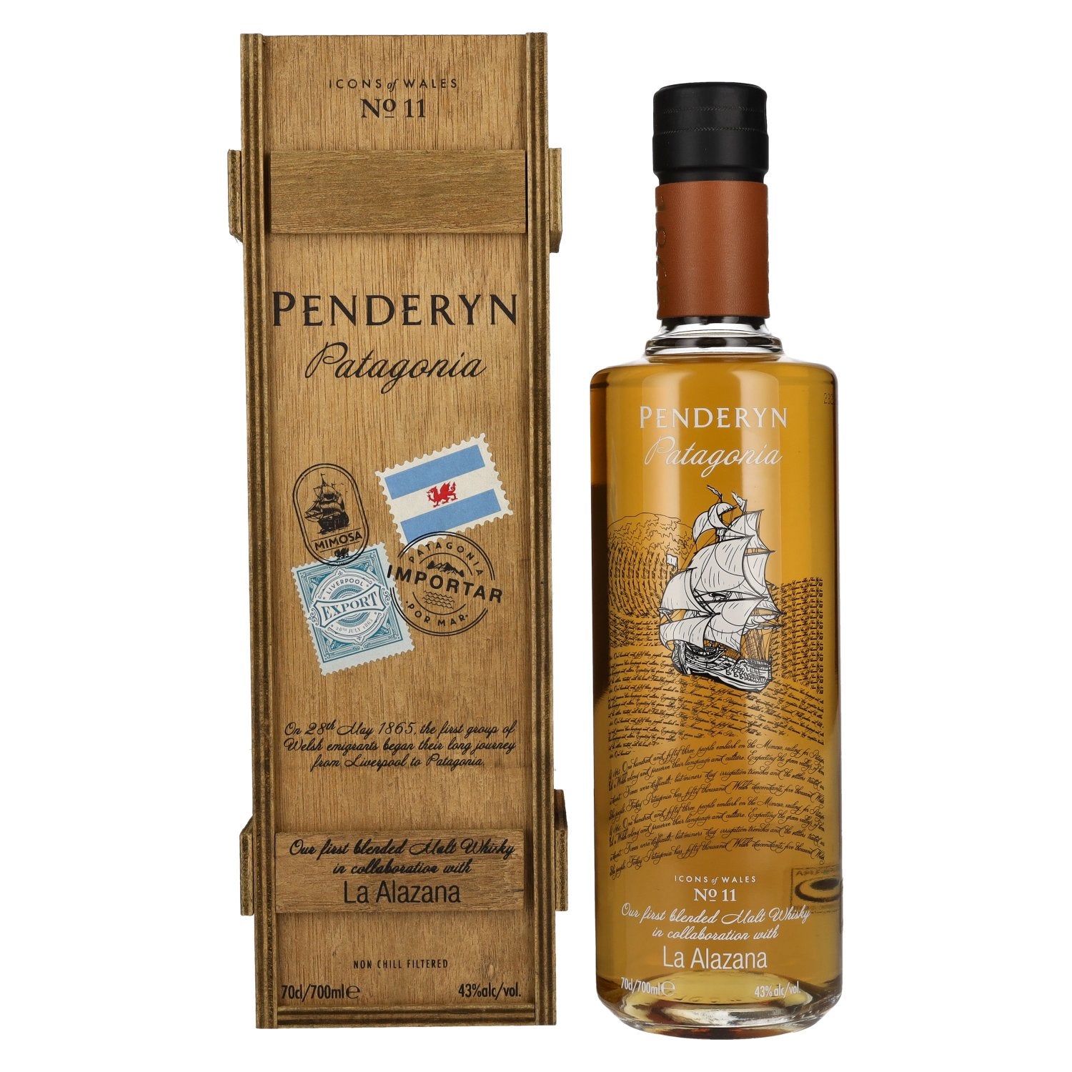 Penderyn PATAGONIA Blended Malt Welsh Whiskey Icons of Wales Nr. 11 43% Vol. 0,7l in Holzkiste