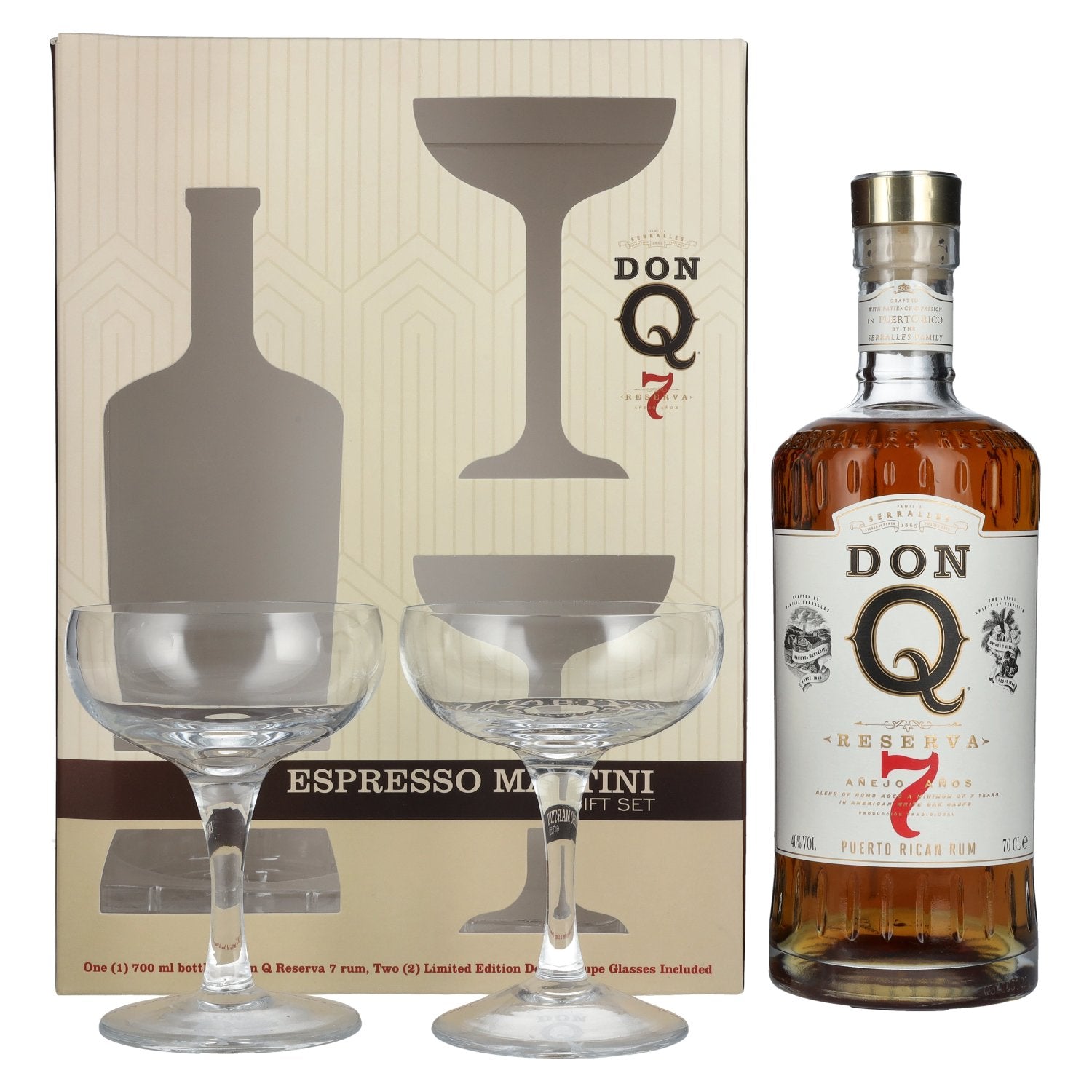 Don Q RESERVA Anejo 7 Anos Puerto Rican Rum 40% Vol. 0,7l in Giftbox with 2 glasses