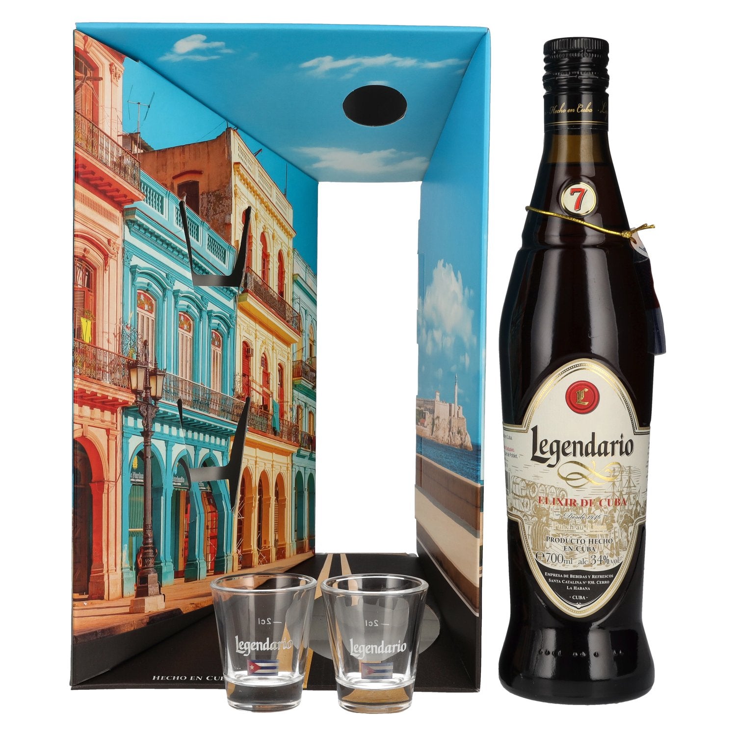 Legendario Elixir de Cuba 34% Vol. 0,7l in Giftbox with 2 glasses