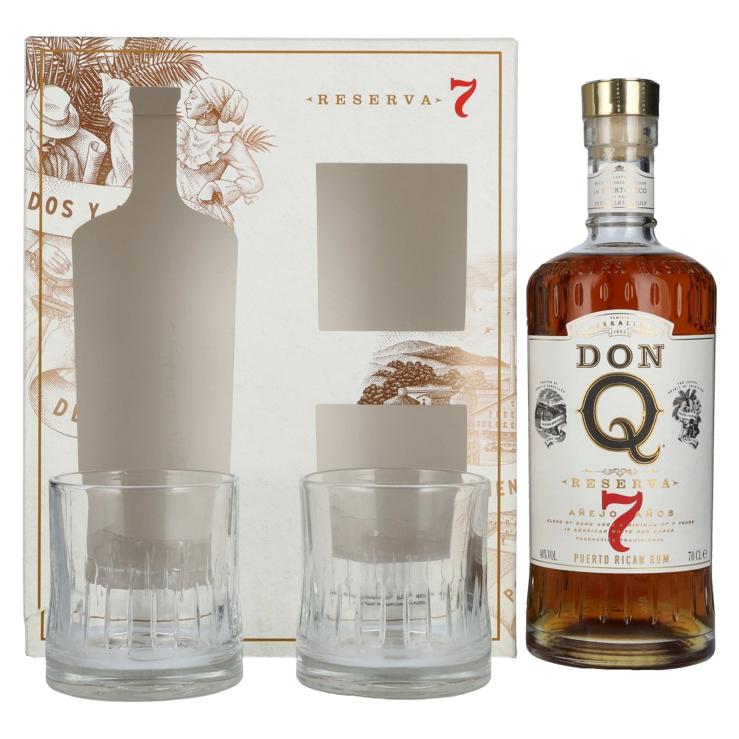 Don Q RESERVA Anejo 7 Anos Puerto Rican Rum 40% Vol. 0,7l in Giftbox with 2 glasses