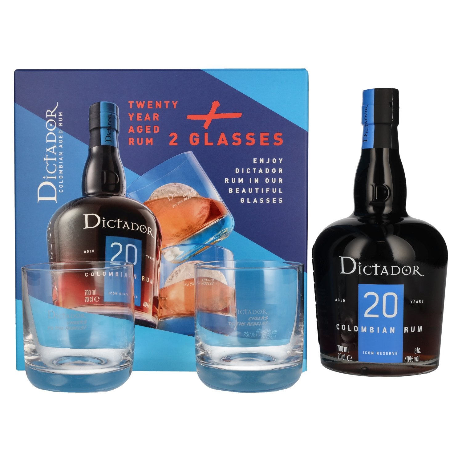 Dictador 20 Years Old ICON RESERVE Colombian Rum 40% Vol. 0,7l in Giftbox with 2 glasses