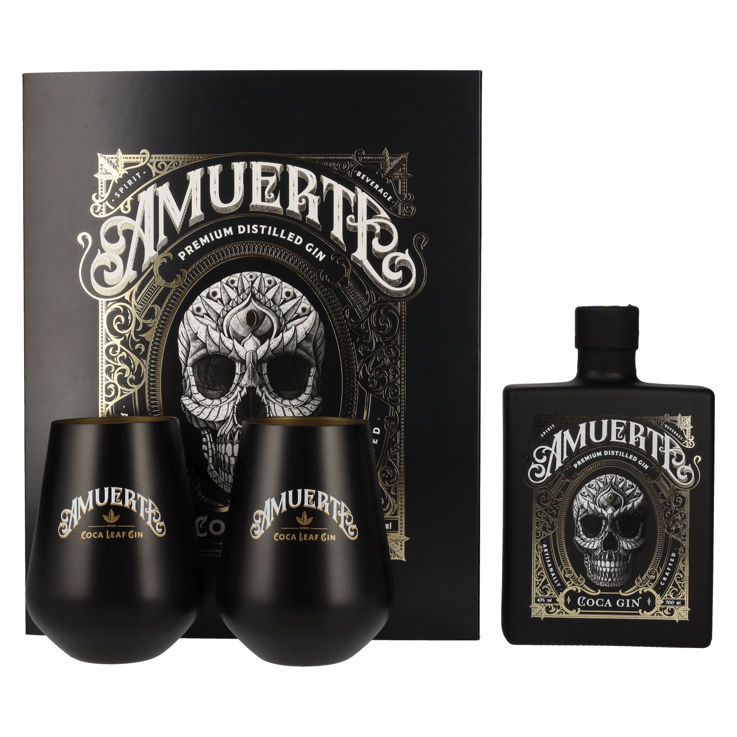 Amuerte COCA GIN - Black Edition 43% Vol. 0,7l in Giftbox with 2 glasses