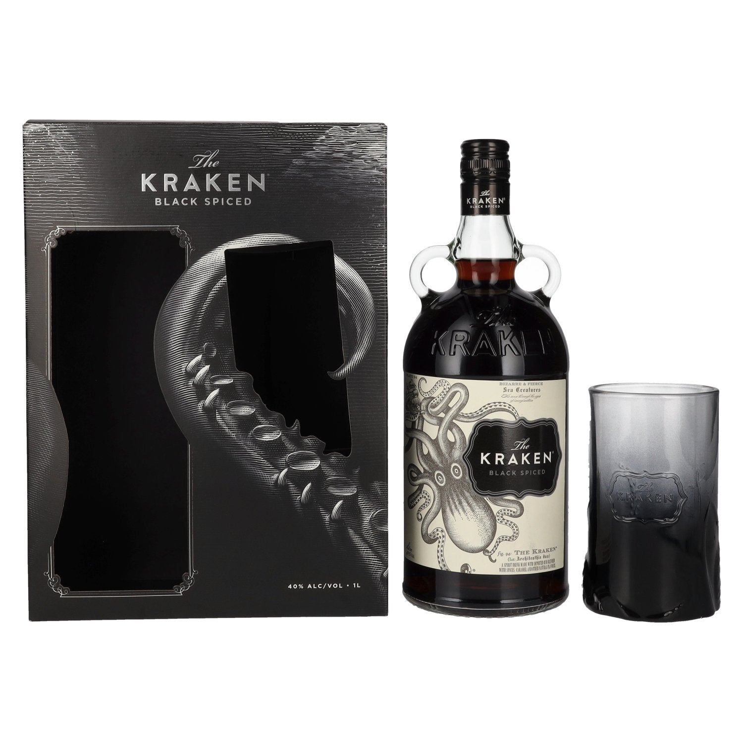 The Kraken Black Spiced 40% Vol. 1l in Giftbox with glass