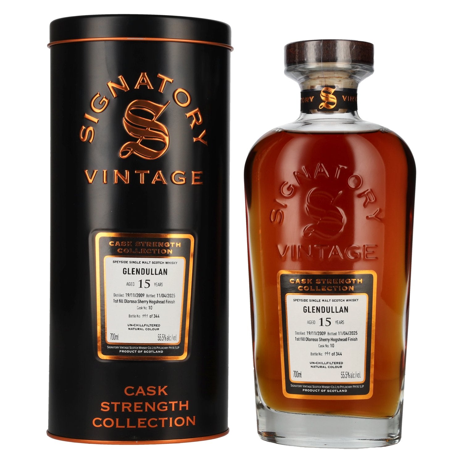 Signatory Vintage GLENDULLAN 15 Years Old 1st Fill Oloroso Cask Strength #10 2009 55,5% Vol. 0,7l in Tinbox