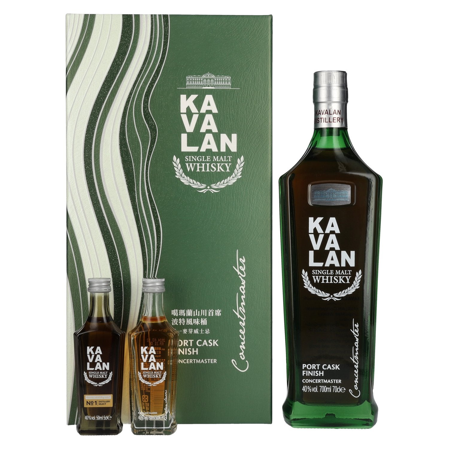 Kavalan CONCERTMASTER Port Cask Finish Single Malt Whisky 40% Vol. 0,7l in Giftbox with 2x0,05l Miniaturen