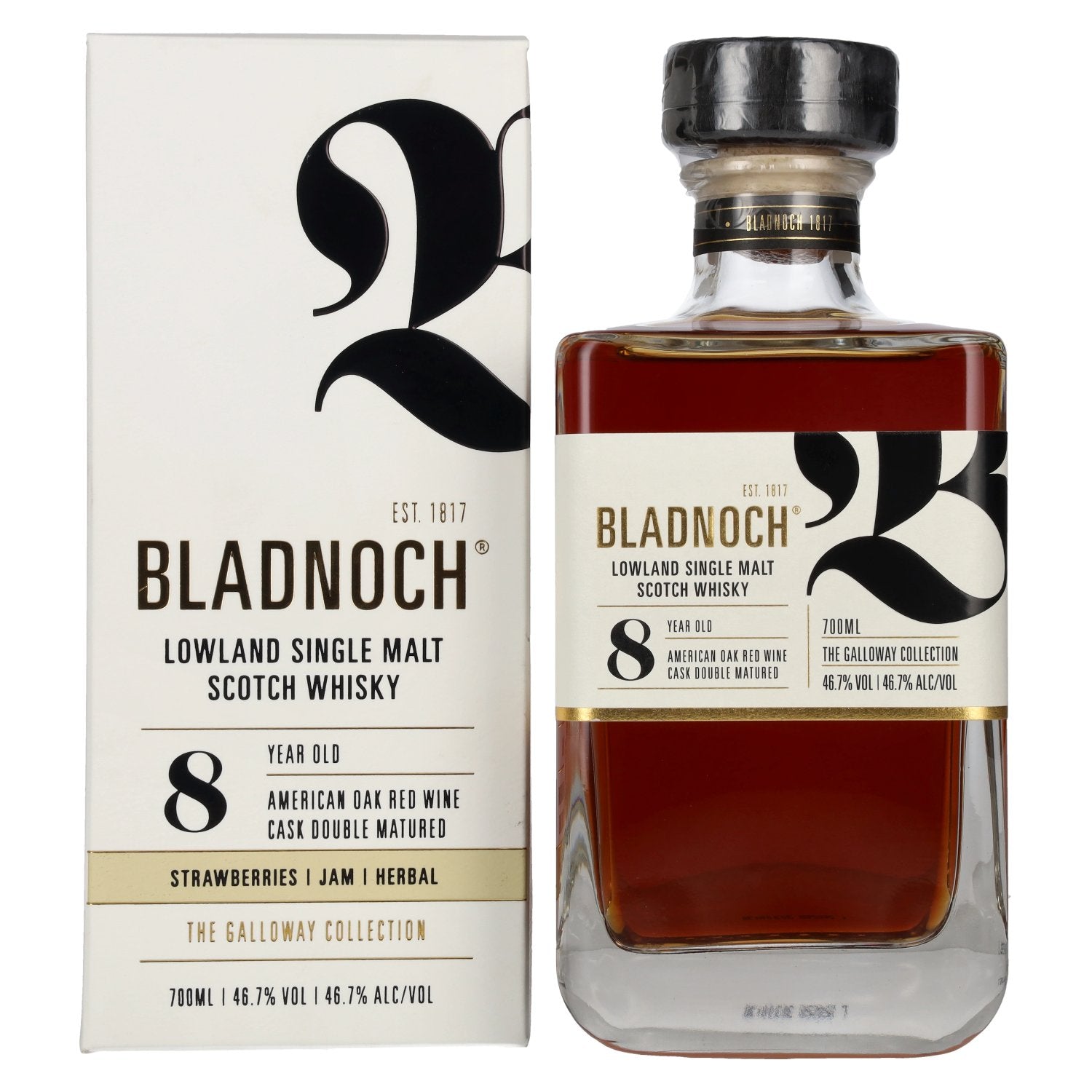 Bladnoch 8 Years Old Lowland Single Malt American Red Wine Cask 46,7% Vol. 0,7l in Giftbox
