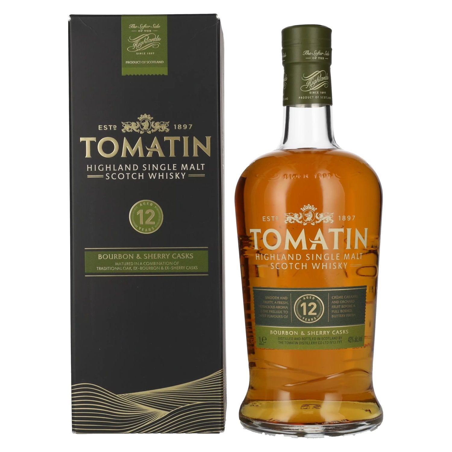 Tomatin 12 Years Old BOURBON & SHERRY CASKS 43% Vol. 1l in Giftbox