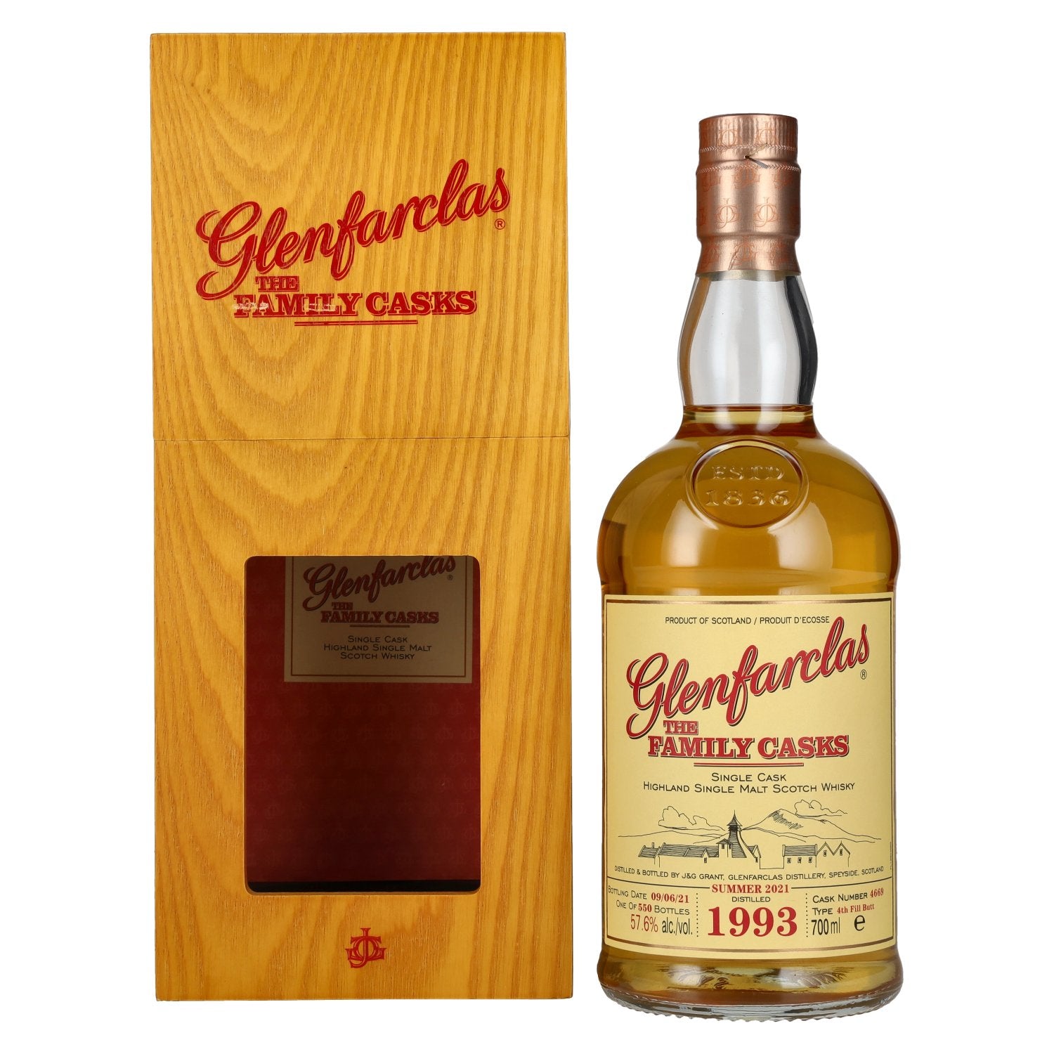 Glenfarclas THE FAMILY CASKS Single Cask SUMMER 2021 4th Fill Butt 1993 57,6% Vol. 0,7l in Holzkiste