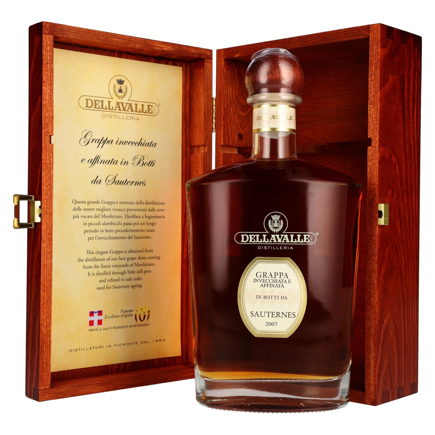 Dellavalle Grappa Affinata in botti da SAUTERNES 2007 42% Vol. 0,7l in Holzkiste
