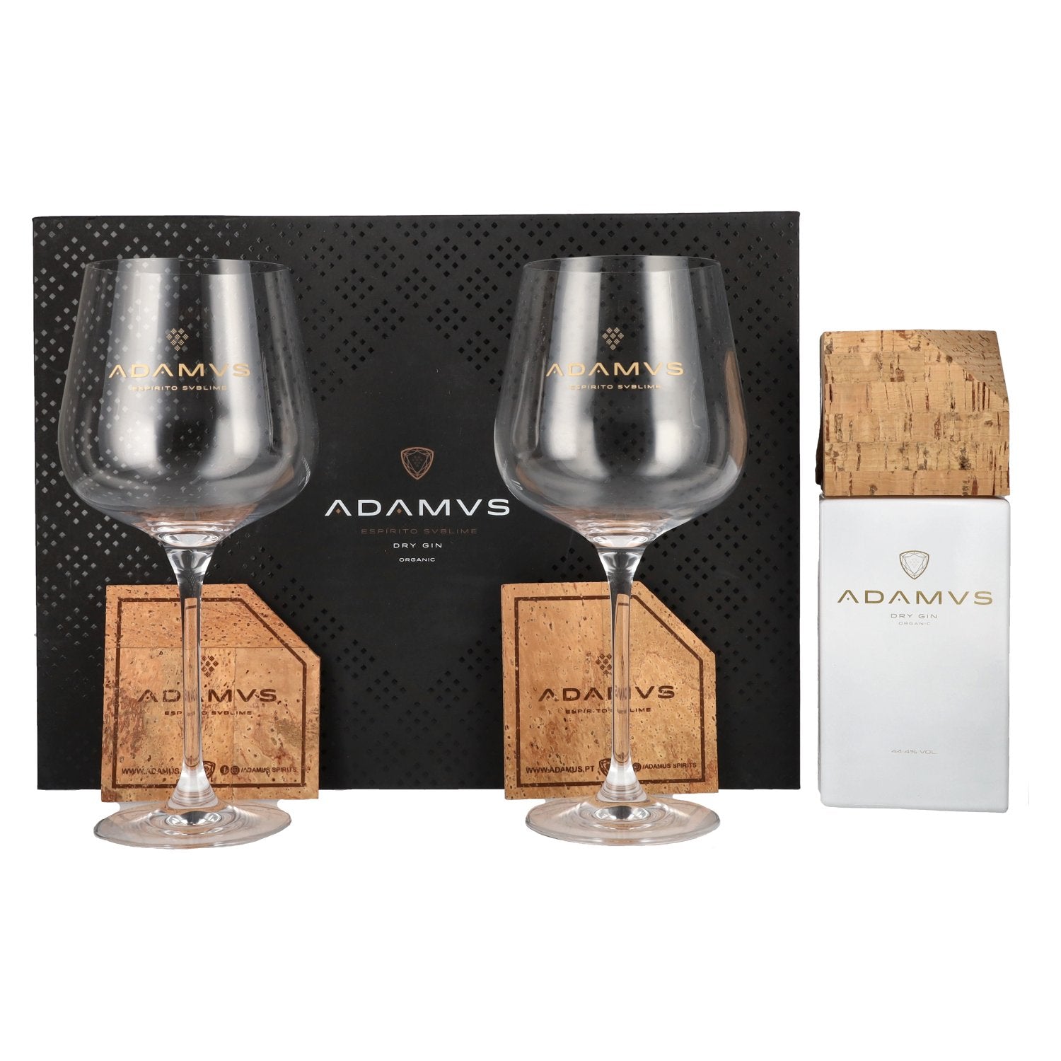 Adamus Dry Gin Organic Limited Edition 2020 44,4% Vol. 0,7l in Giftbox with 2 glasses & Kork Untersetzer
