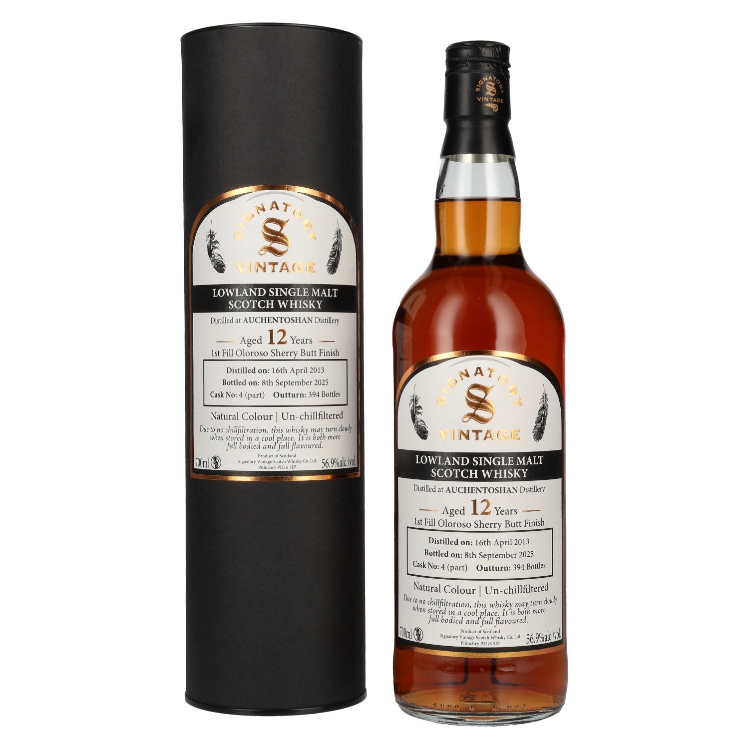 Signatory Vintage AUCHENTOSHAN 12 Years Old 1st Fill Oloroso Sherry Butt Finish Cask # 4 56,9% Vol. 0,7l in Giftbox