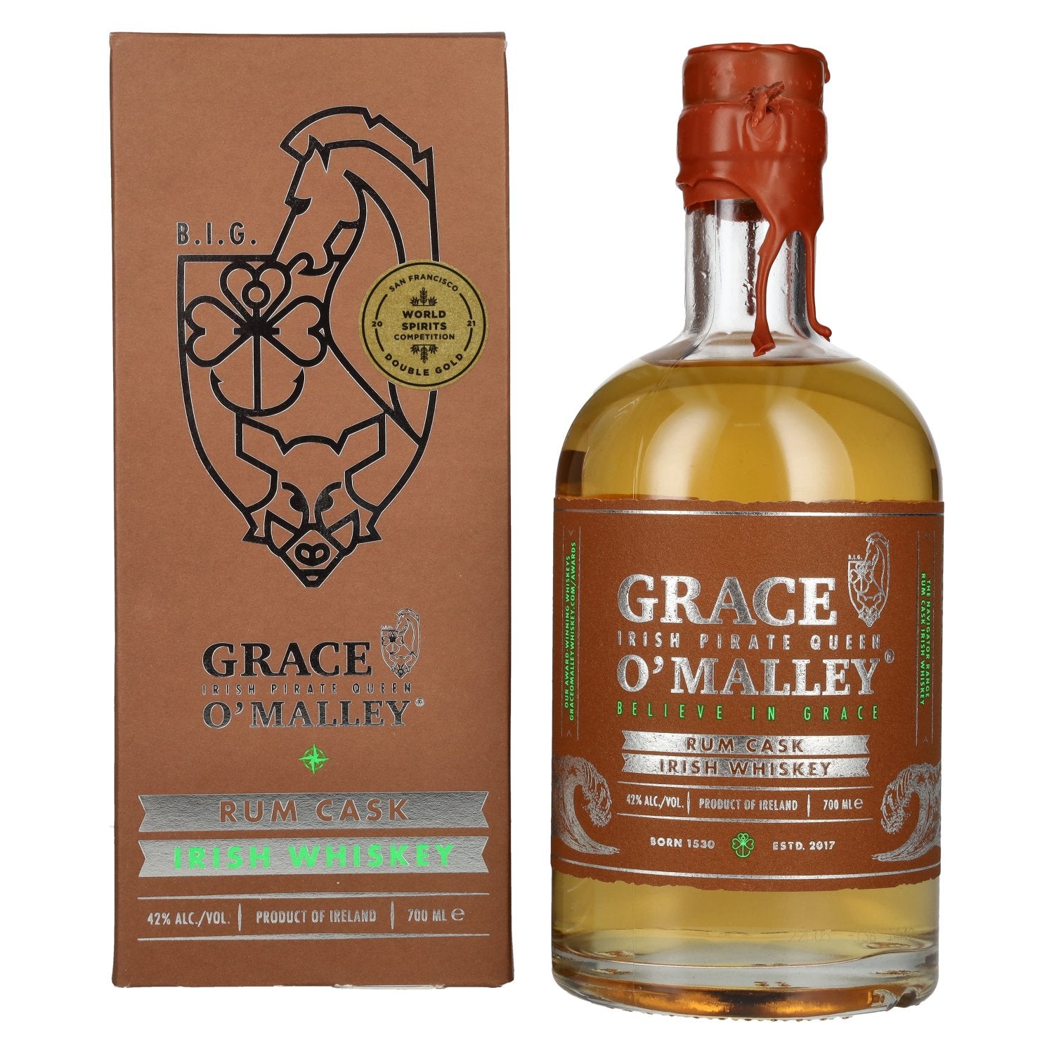 Grace O' Malley Irish Pirate Queen Whiskey Rum Cask 42% Vol. 0,7l in Giftbox