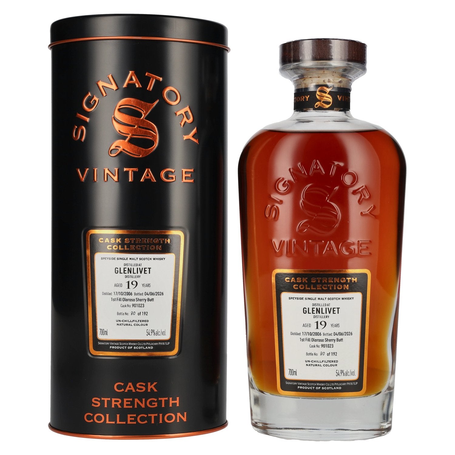 Signatory Vintage GLENLIVET 19 Years Old Cask Strength Collection #901023 2006 54,9% Vol. 0,7l in Tinbox