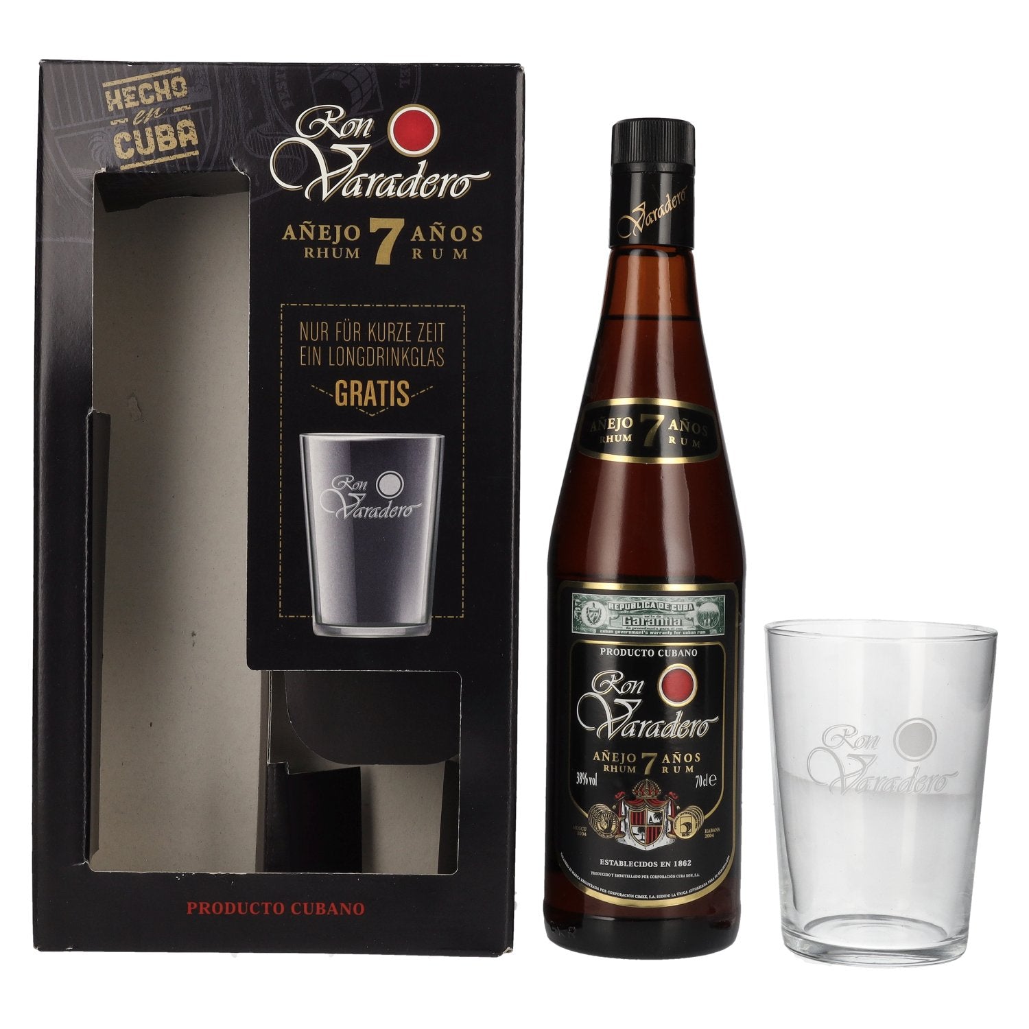 Ron Varadero Anejo 7 Anos Rhum 38% Vol. 0,7l in Giftbox with glass