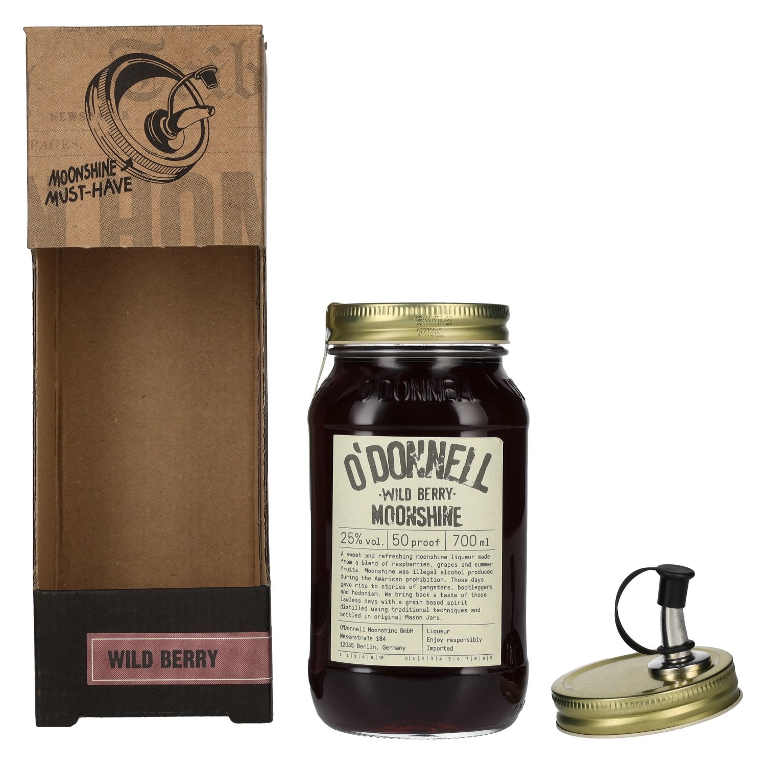O'Donnell Moonshine WILD BERRY Liqueur 25% Vol. 0,7l with pourer