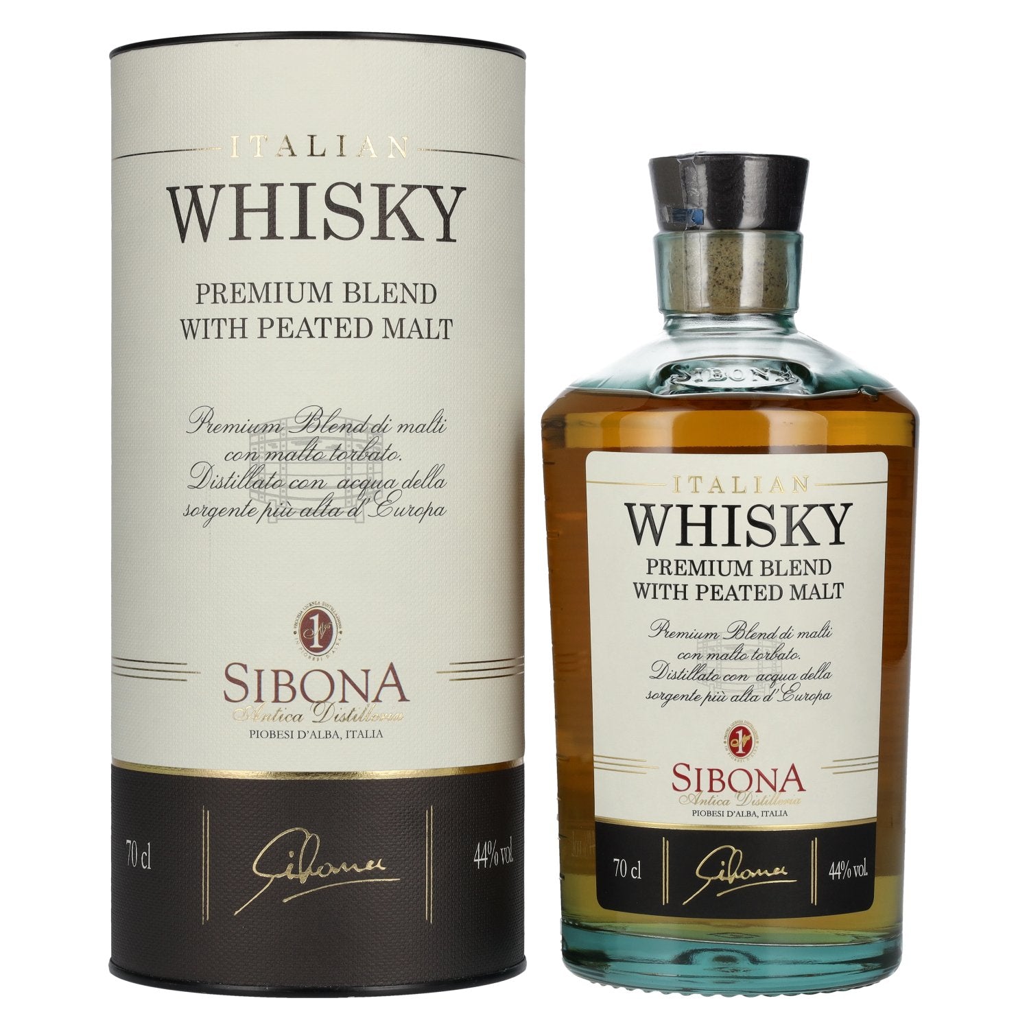 Sibona PREMIUM BLEND WITH PEATED MALT Italian Whisky 44% Vol. 0,7l in Giftbox