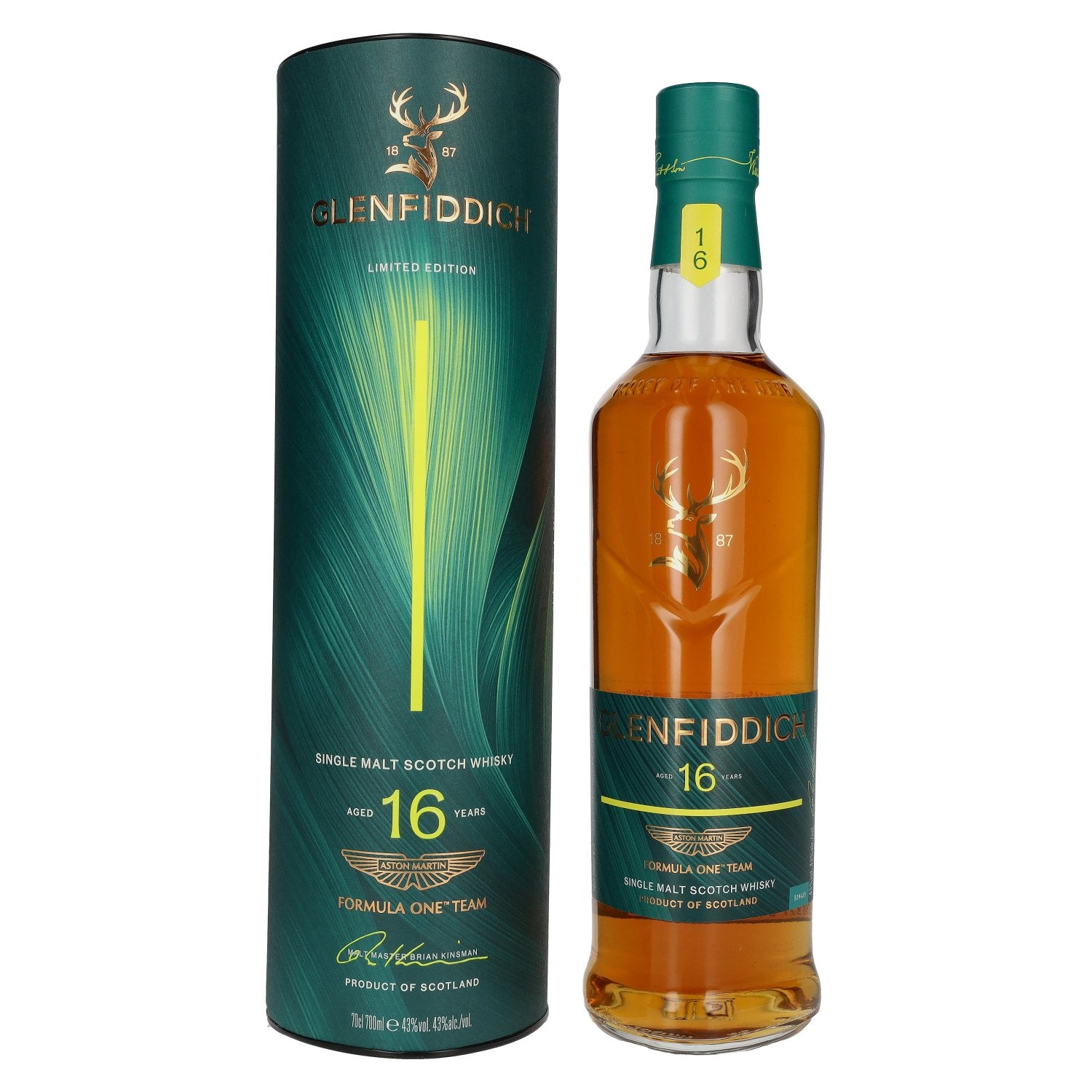 Glenfiddich 16 Years Old ASTON MARTIN FORMULA ONE TEAM Single Malt Scotch Whisky Edition 2 43% Vol. 0,7l in Giftbox