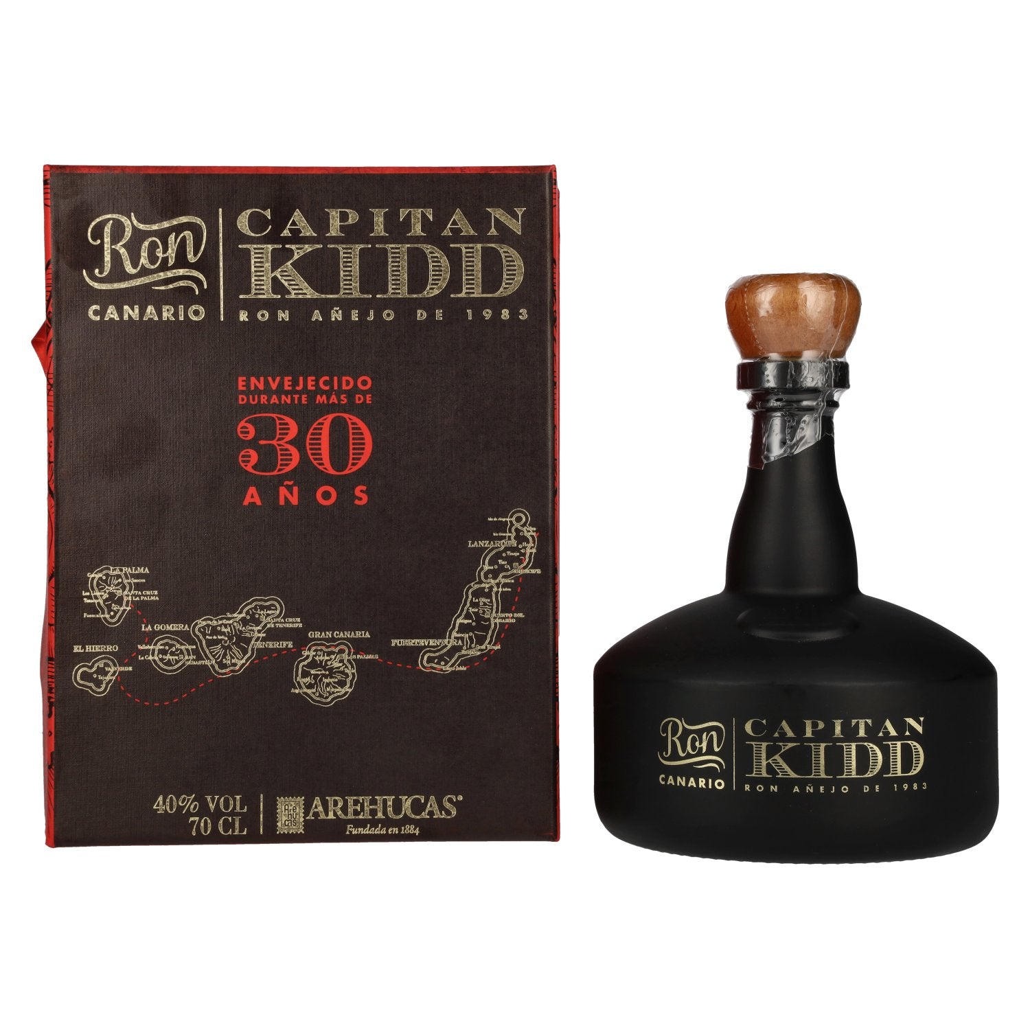Ron Arehucas CAPITAN KIDD 30 Anos Ron Canario 40% Vol. 0,7l in Giftbox