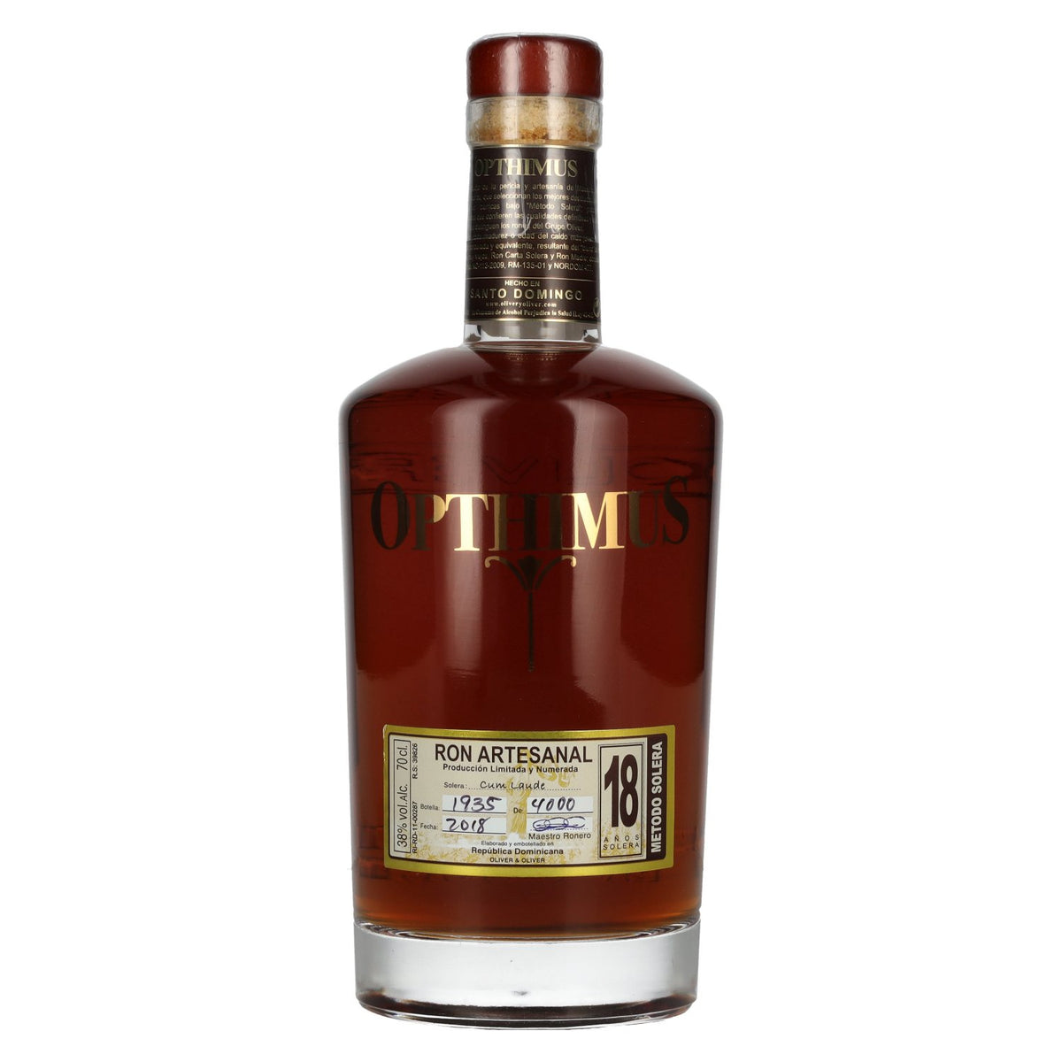 Opthimus 18 Anos Solera Cum Laude Ron Artesanal 38% Vol. 0,7l