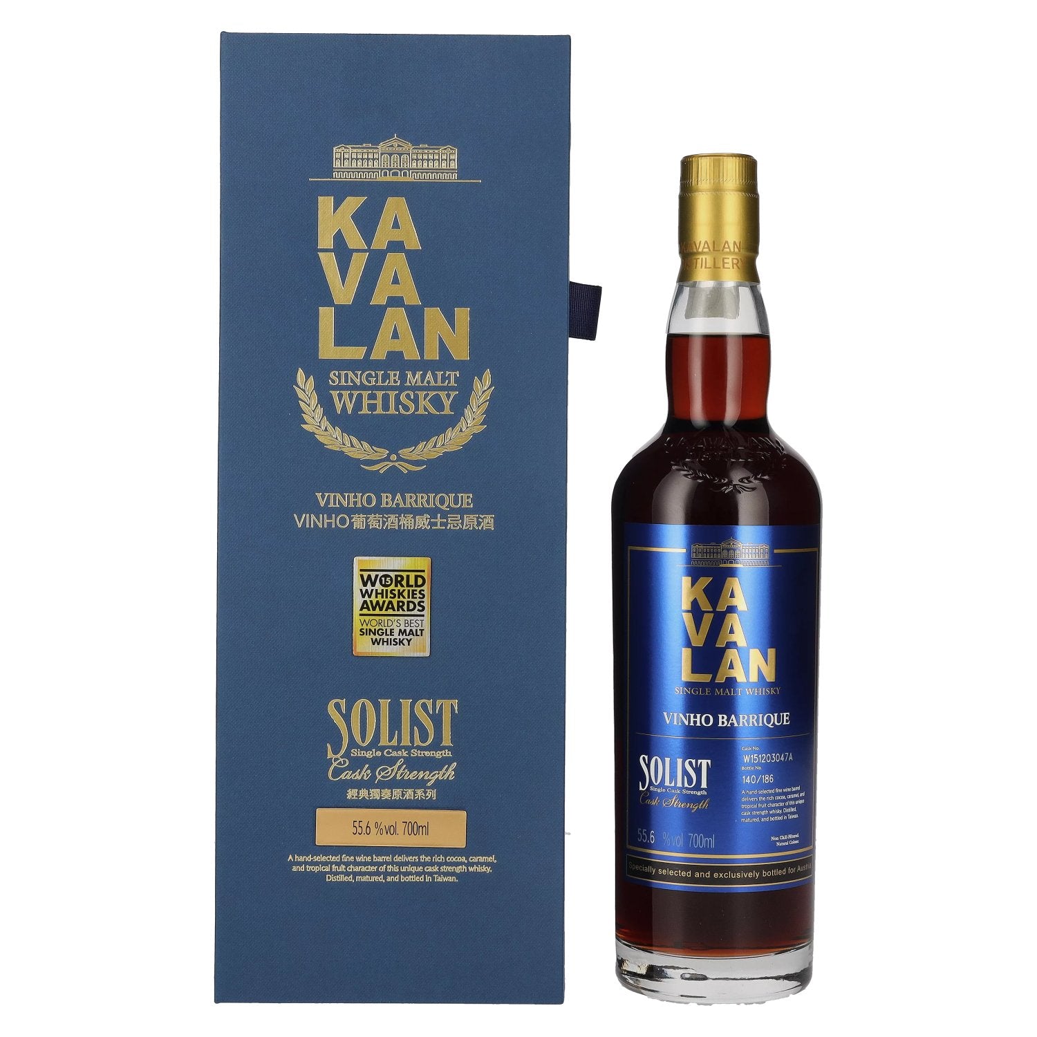 Kavalan SOLIST Vinho Barrique Cask Austria Exclusive 55,6% Vol. 0,7l in Giftbox