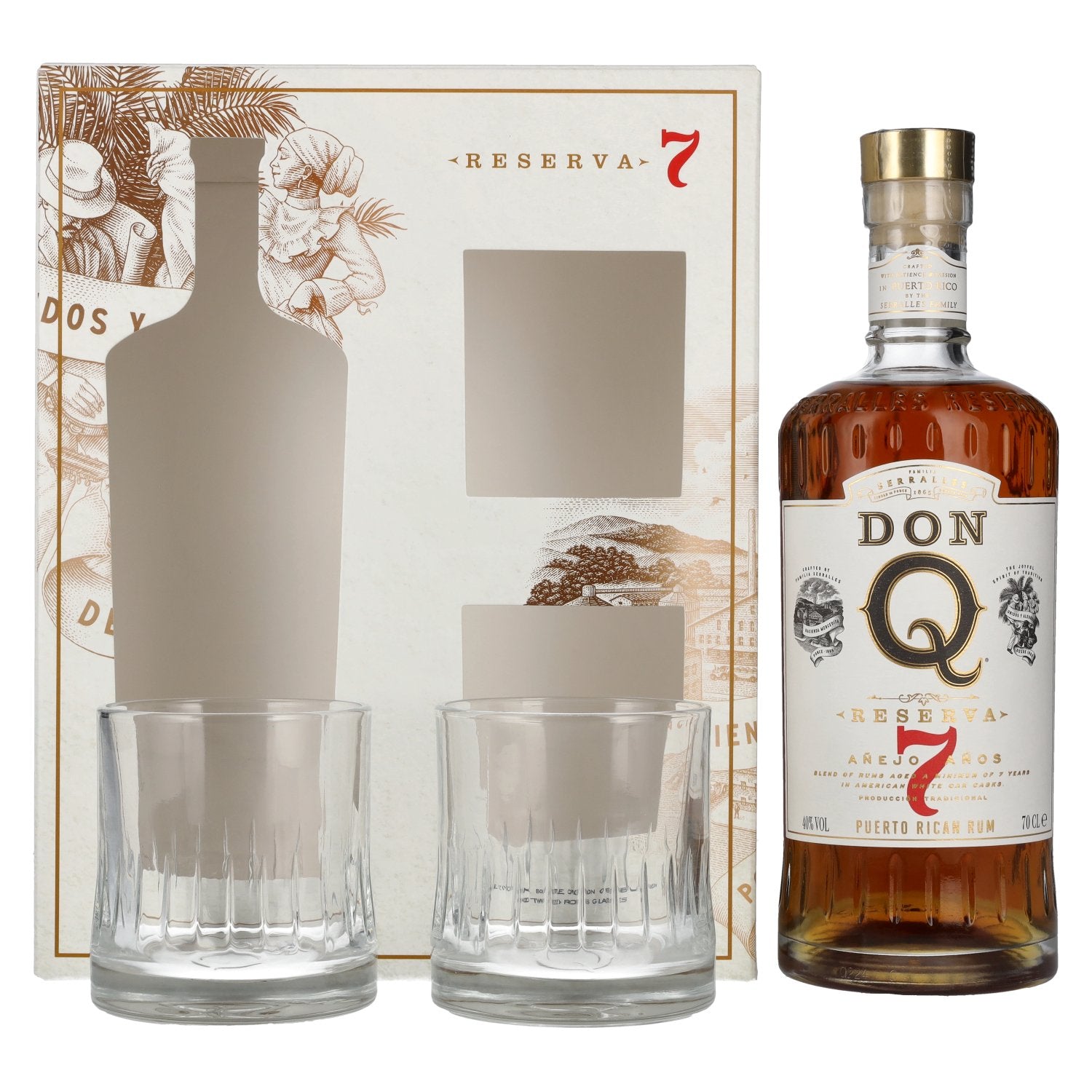 Don Q RESERVA Anejo 7 Anos Puerto Rican Rum 40% Vol. 0,7l in Giftbox with 2 glasses