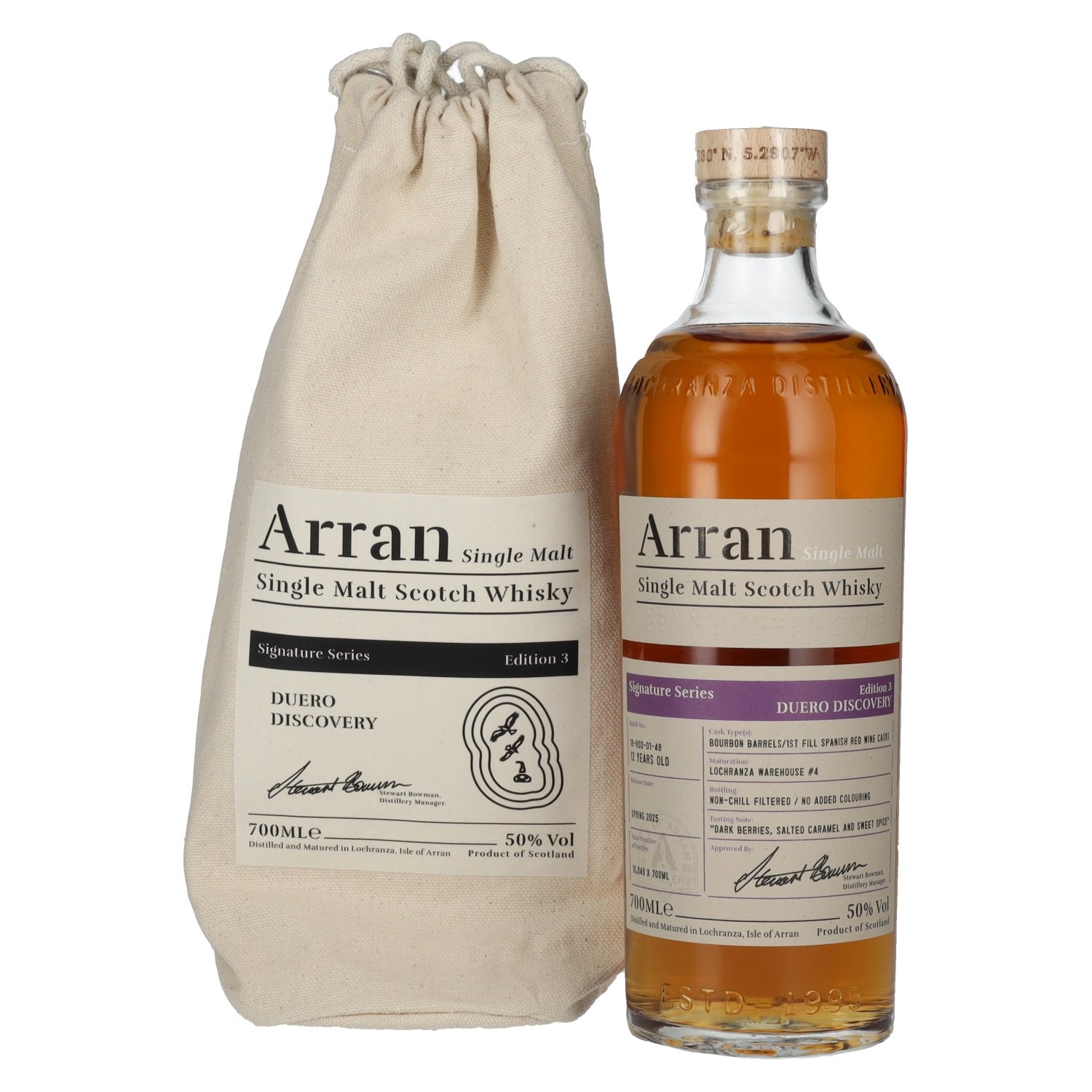 The Arran Malt Signature Series 3 DUERO DISCOVERY Single Malt Scotch Whisky 50% Vol. 0,7l im Leinensackerl