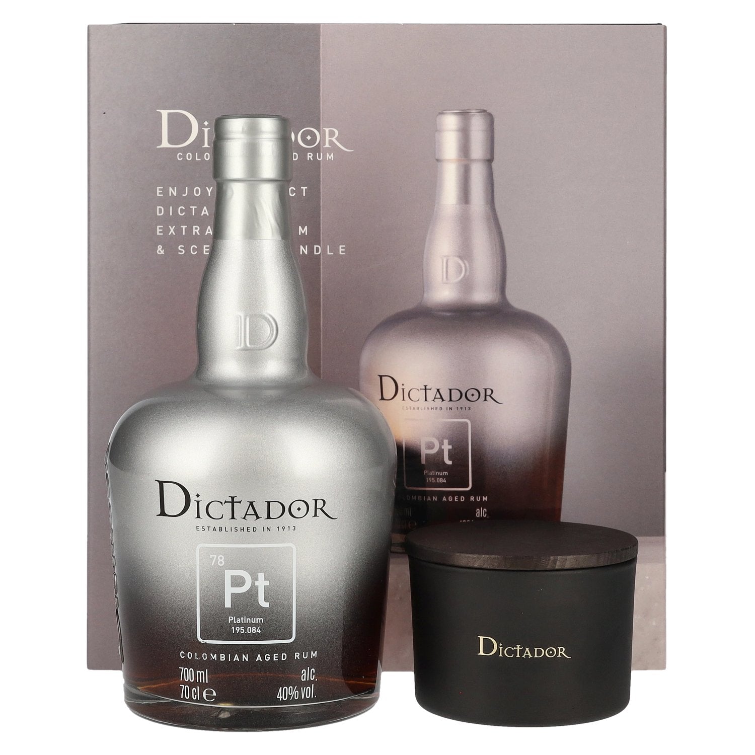 Dictador PLATINUM Colombian Aged Rum 40% Vol. 0,7l in Giftbox with Kerze