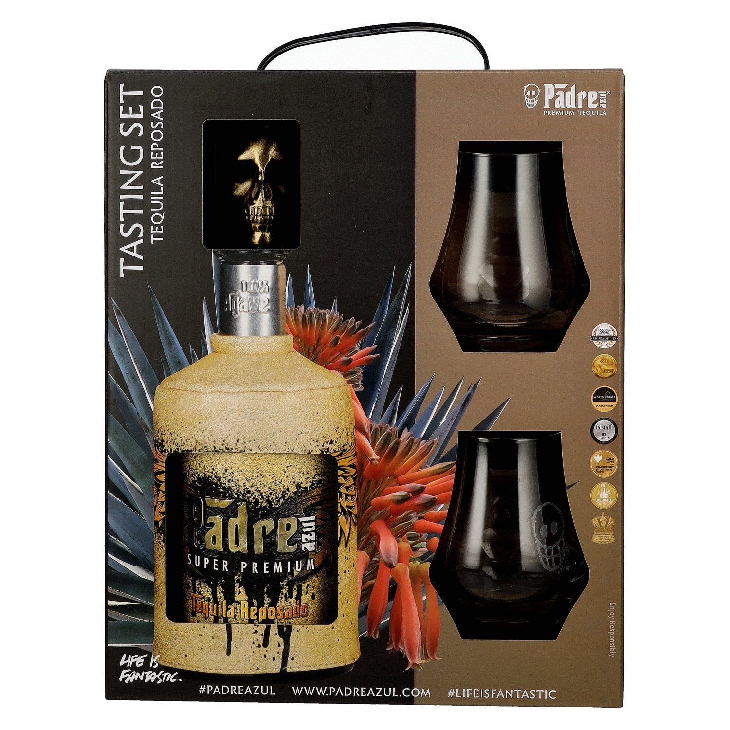 Padre Azul Super Premium Tequila Reposado 100% Agave 40% Vol. 0,7l in Giftbox with 2 glasses