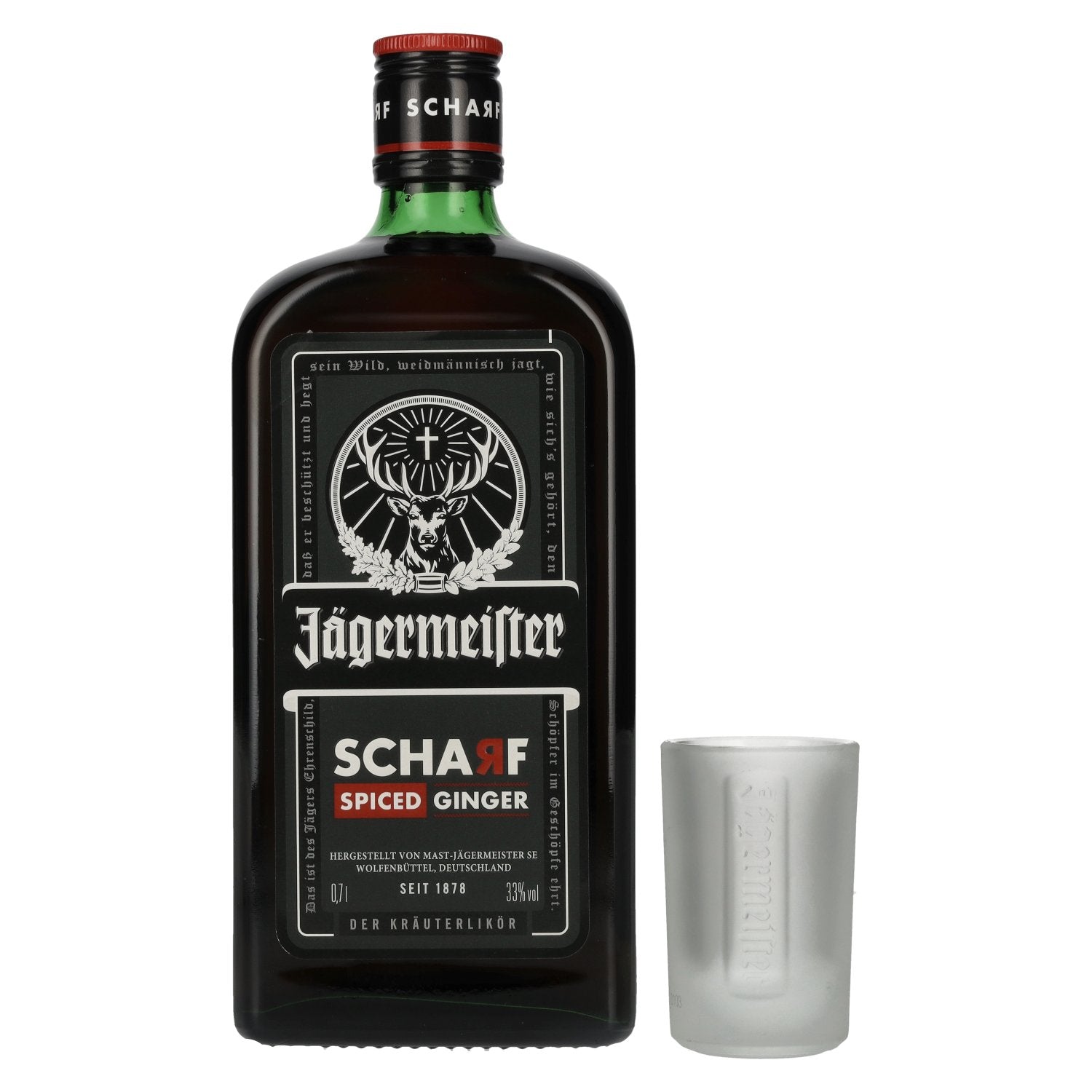 Jaegermeister SCHARF SPICED Ginger Kraeuterlikoer 33% Vol. 0,7l in Giftbox with Shotglas