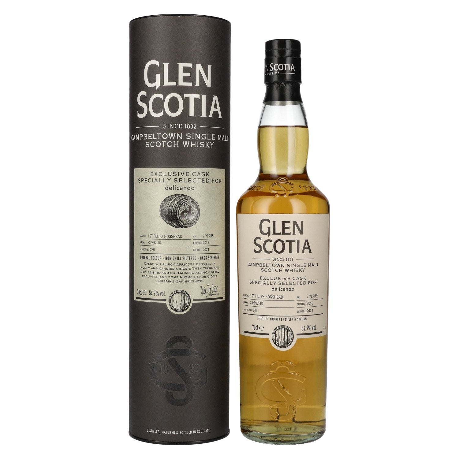 Glen Scotia 7 Years Old 1st Filll PX HOGSHEAD Cask by delicando 2016 54,9% Vol. 0,7l in Giftbox