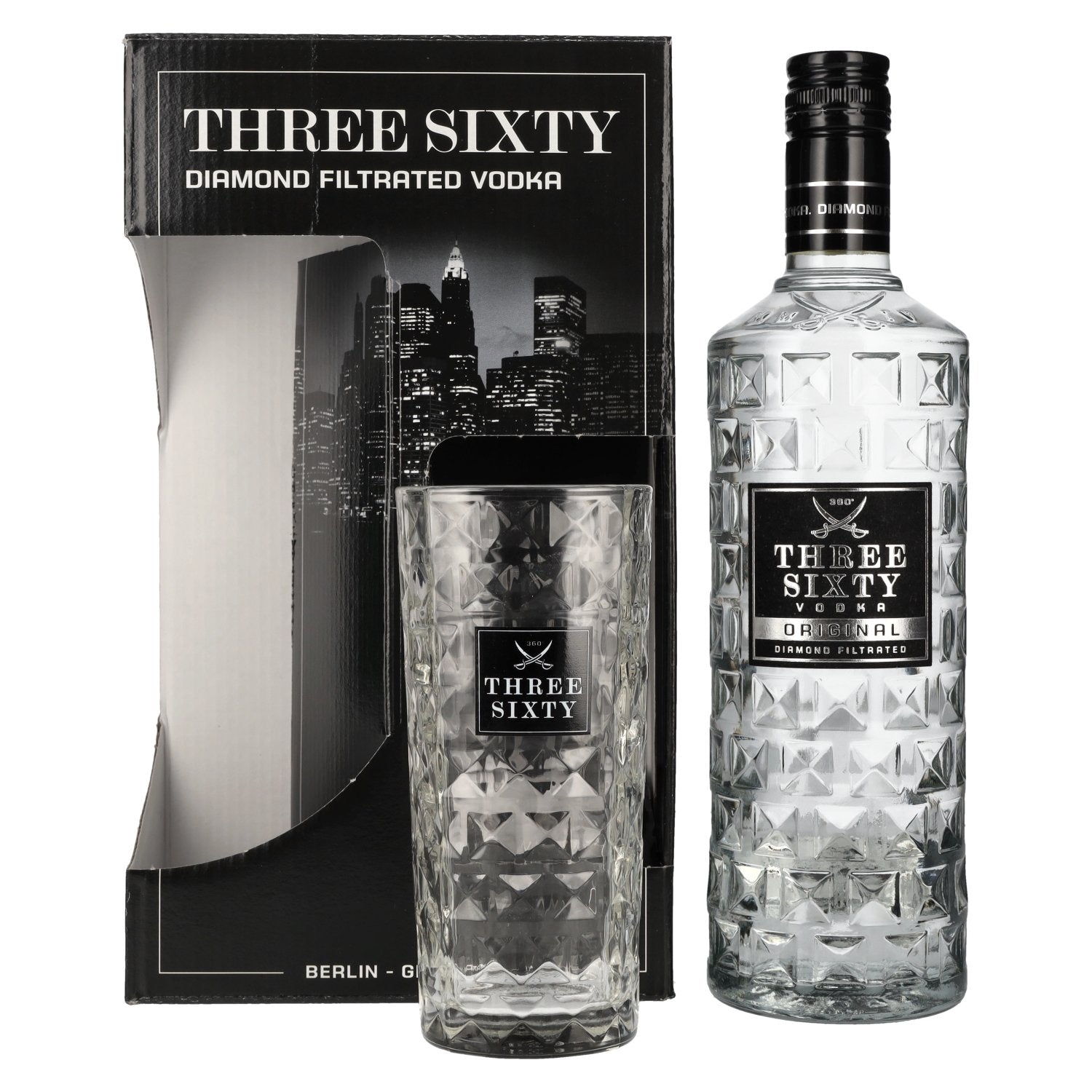 Three Sixty Vodka 37,5% Vol. 0,7l in Giftbox with glass