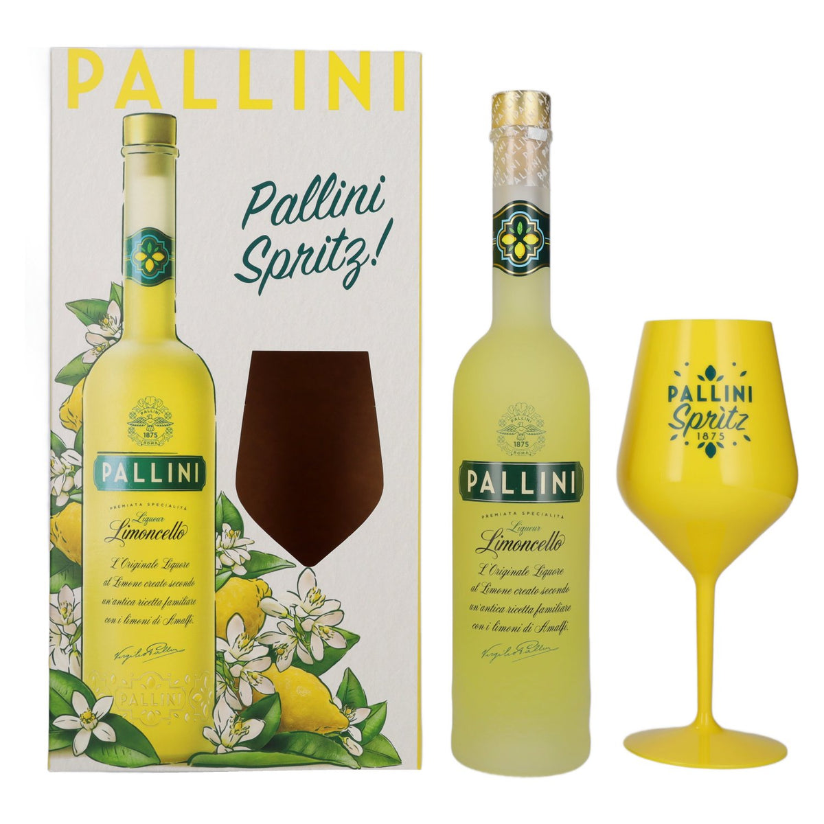 Pallini Limoncello Liqueur 26% Vol. 0,5l in Giftbox with glass