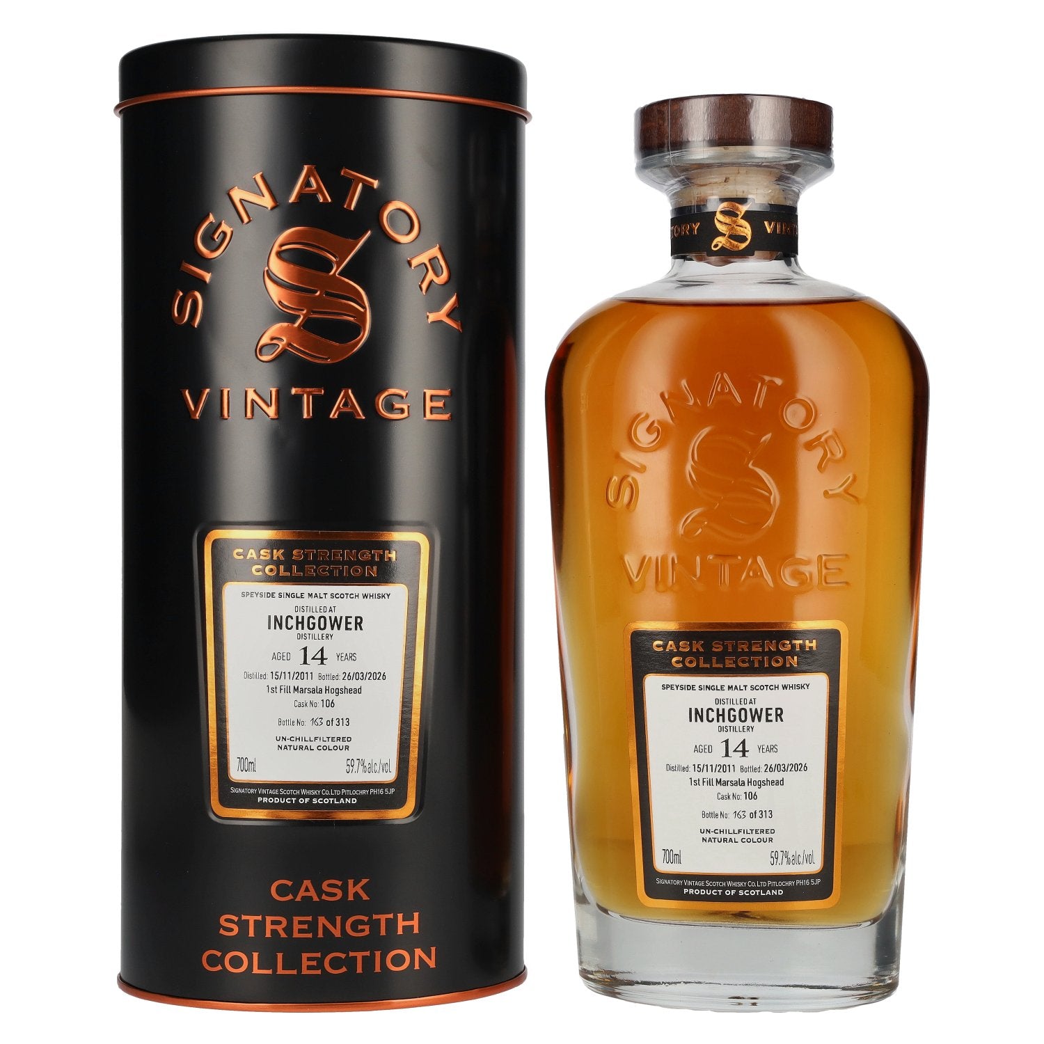 Signatory Vintage INCHGOWER 14 Years Old 1st Fill Marsala Cask Strength #106 2011 59,7% Vol. 0,7l in Tinbox