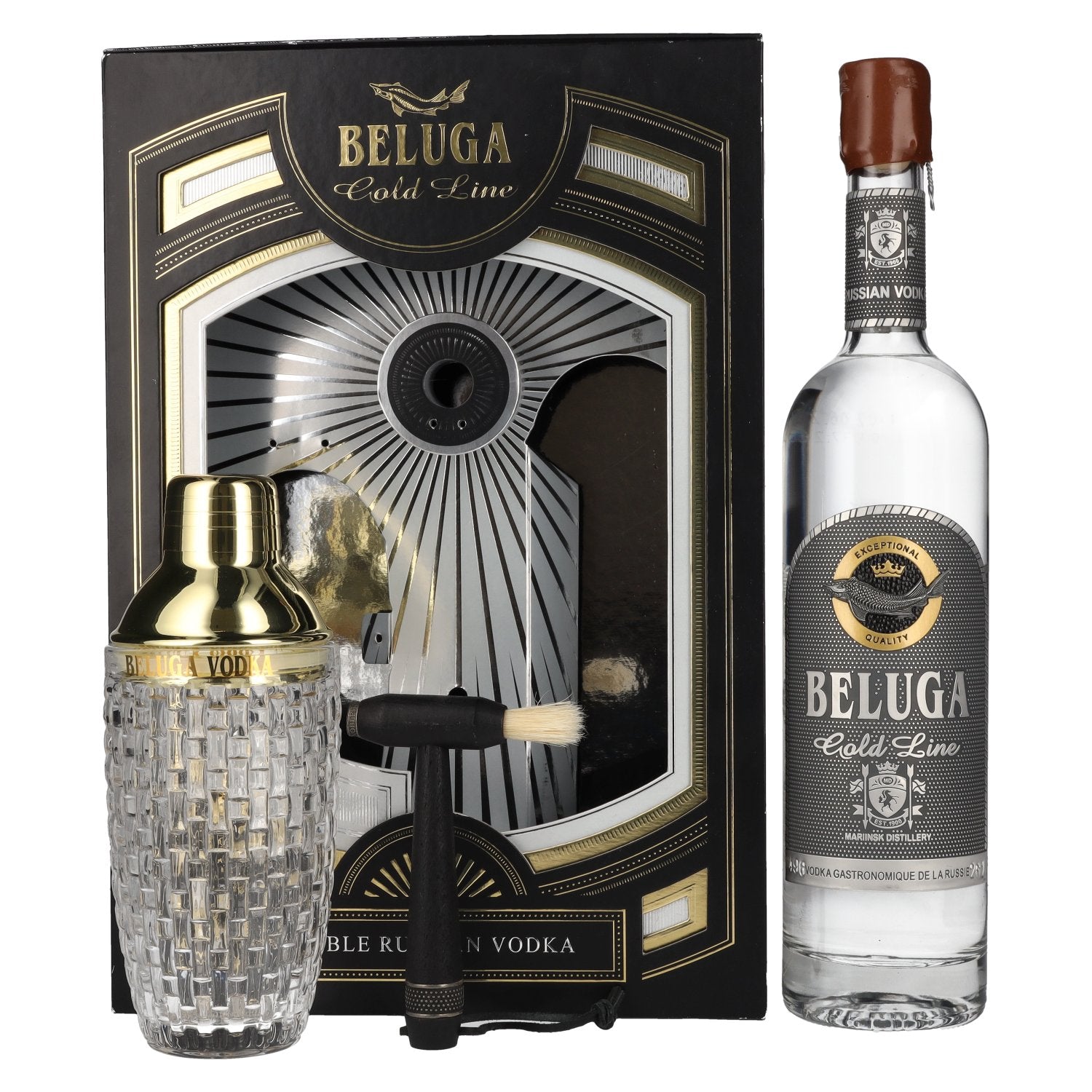 Beluga Gold Line Noble Russian Vodka 40% Vol. 0,7l in Giftbox with Pinsel and Shaker