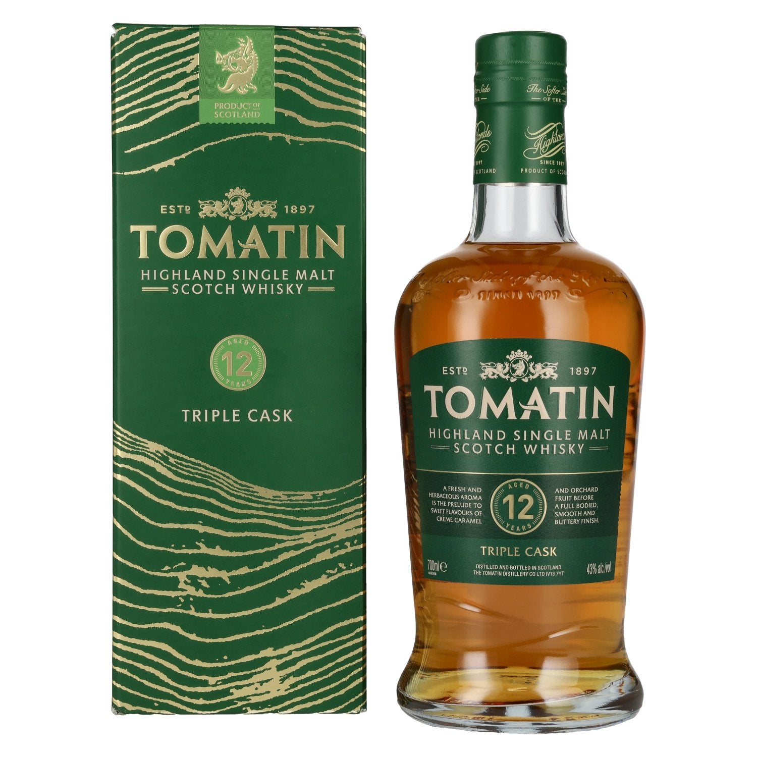 Tomatin 12 Years Old BOURBON & SHERRY CASKS 43% Vol. 0,7l in Giftbox
