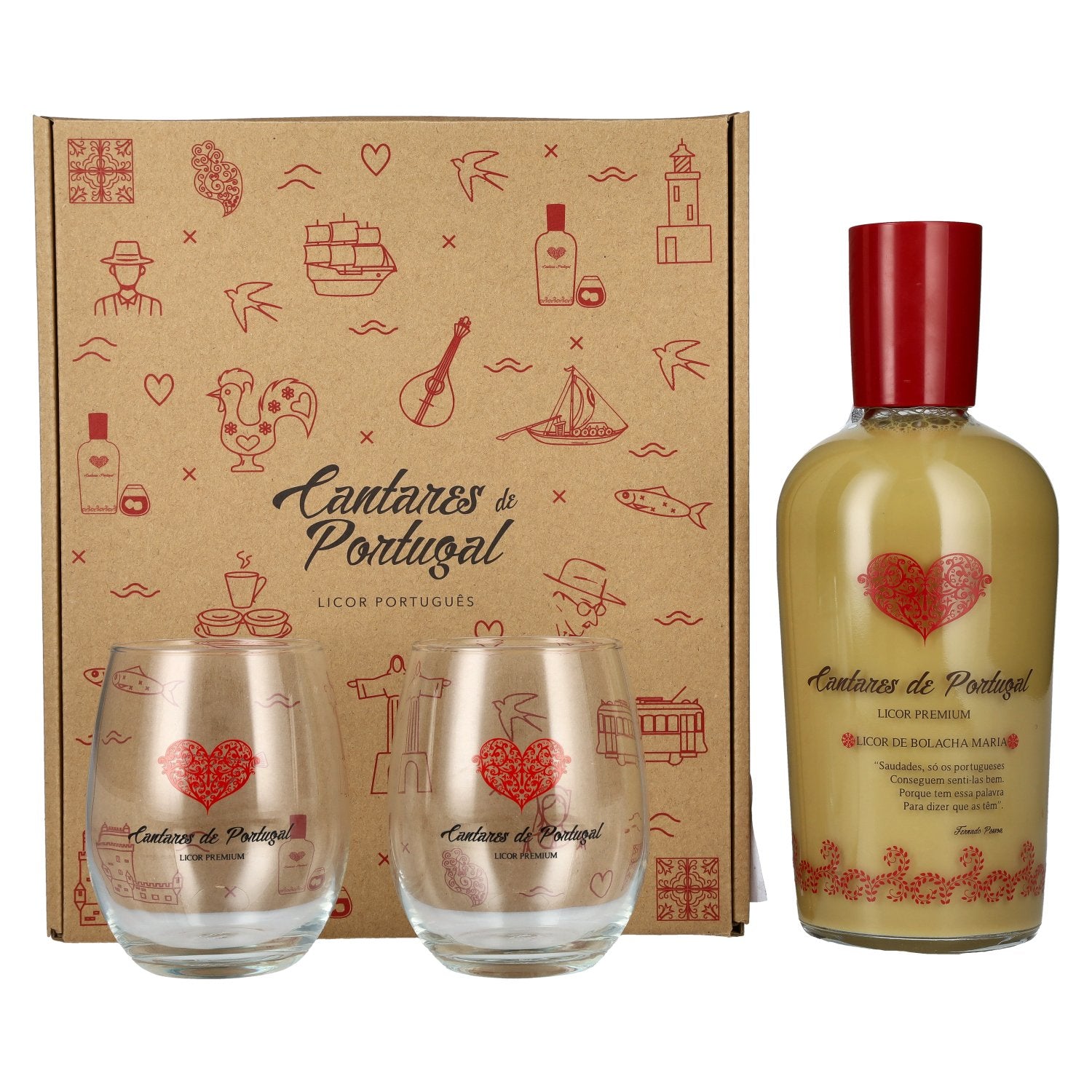 Cantares de Portugal Licor de Bolacha Maria 15% Vol. 0,7l in Giftbox with 2 glasses