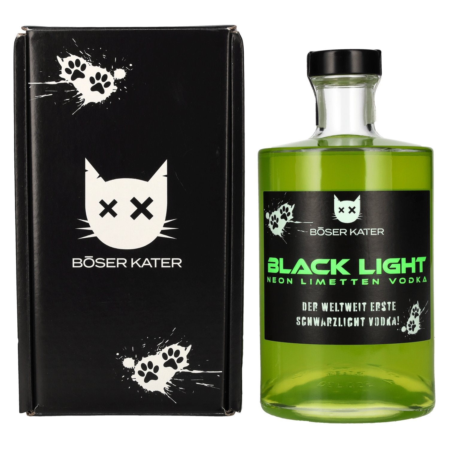 BOESER KATER Black Light Neon Limetten Vodka 40% Vol. 0,5l in Giftbox