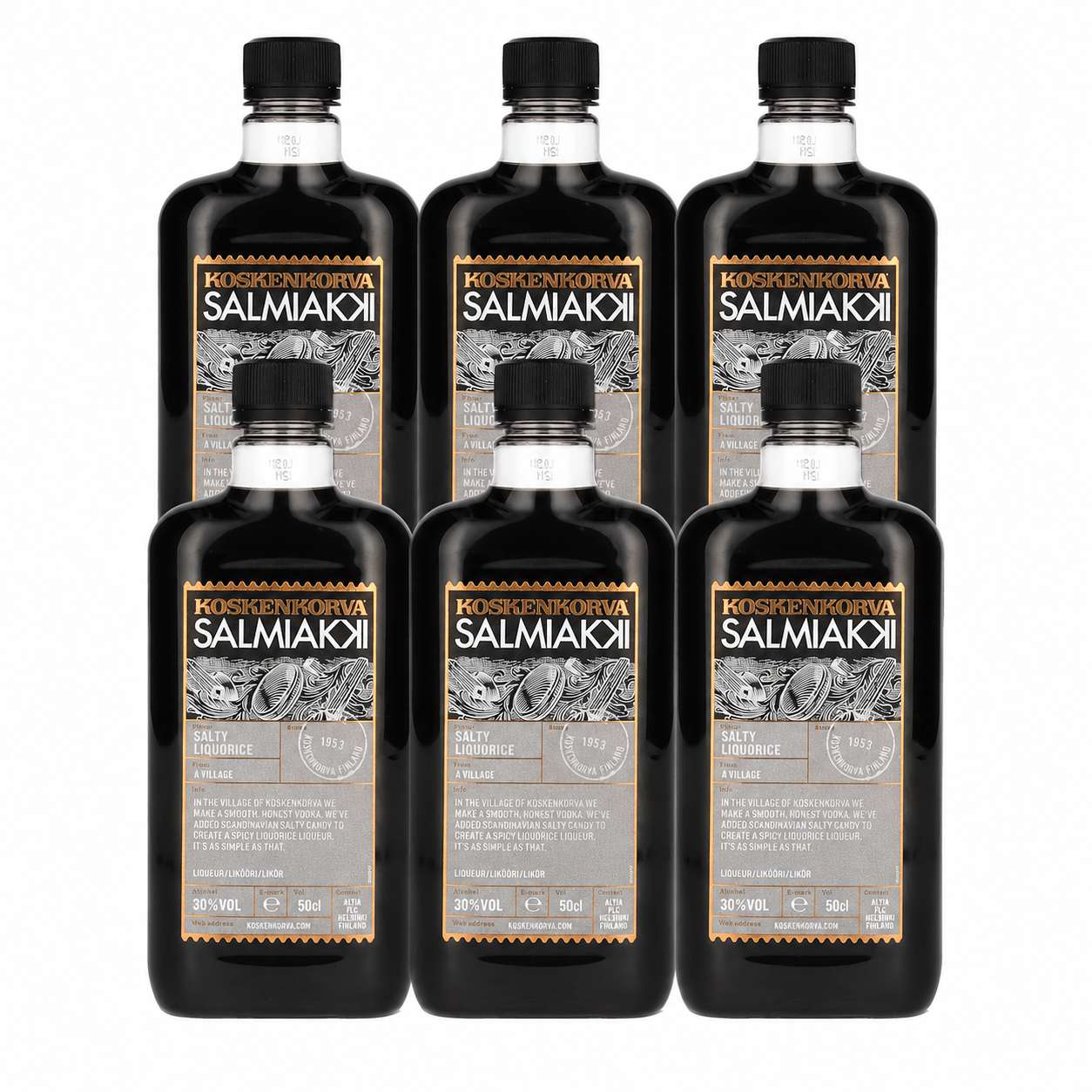 Pack of 6: Koskenkorva Salmiakki Salty Liquorice 30% Vol. 0,5l