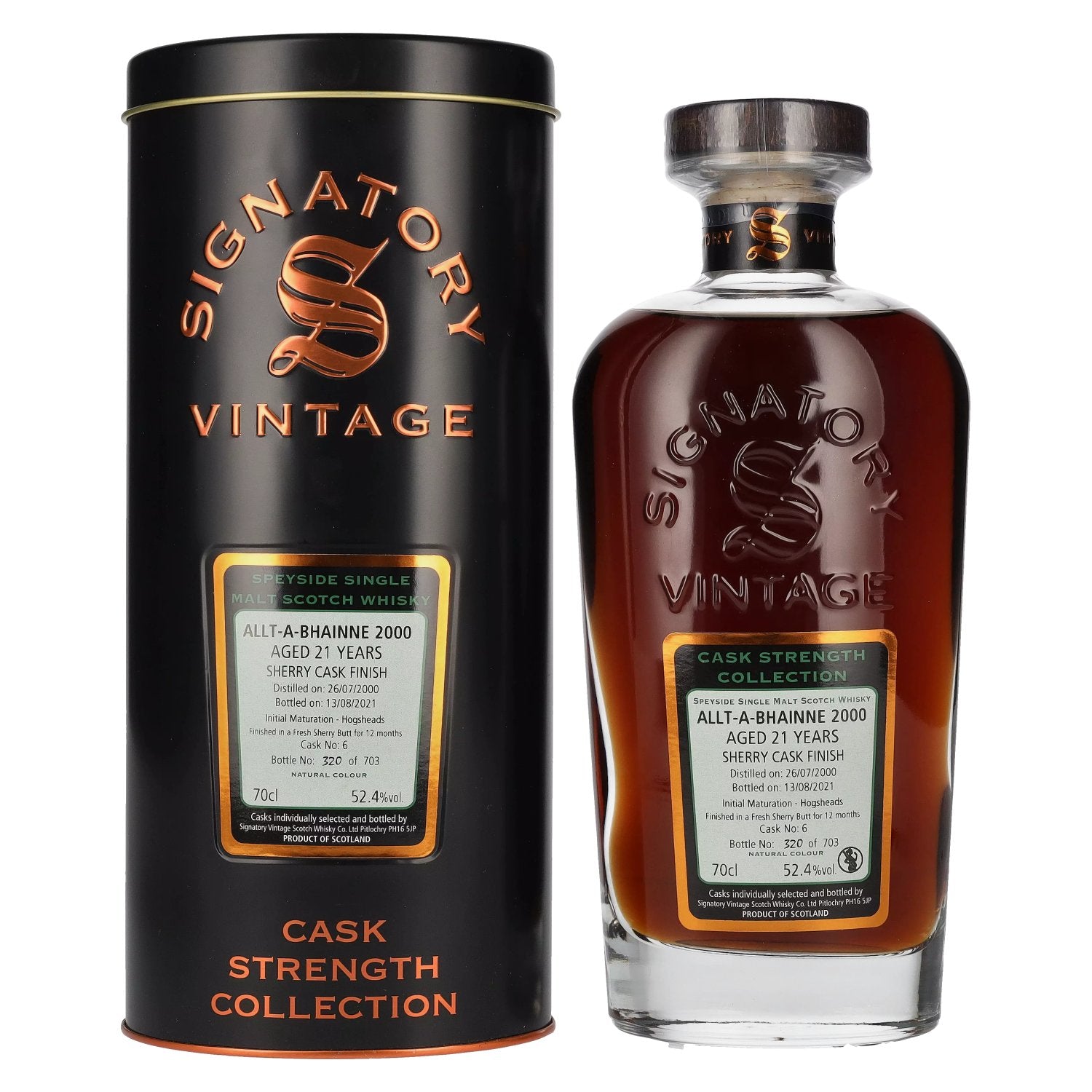 Signatory Vintage ALLT-A-BHAINNE 21 Years Old Cask Strength 2000 52,4% Vol. 0,7l in Tinbox