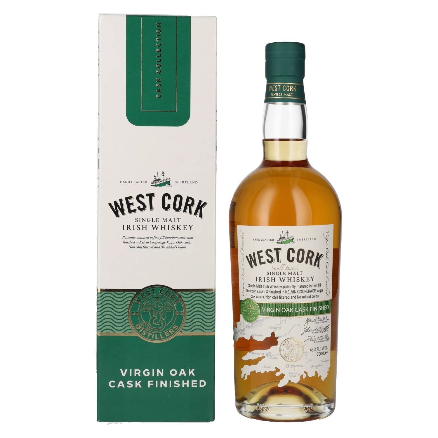 West Cork Single Malt Irish Whiskey VIRGIN OAK CASK FINISHED 43% Vol. 0,7l in Giftbox