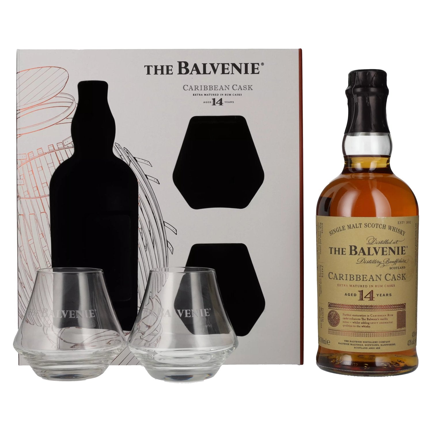 The Balvenie 14 Years Old Caribbean Cask Finish 43% Vol. 0,7l in Giftbox with 2 glasses