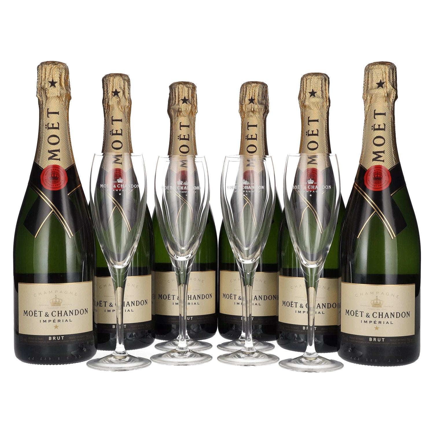 Moet & Chandon Champagne IMPERIAL Brut 12% Vol. 6x0,75l in Giftbox with 6 glasses